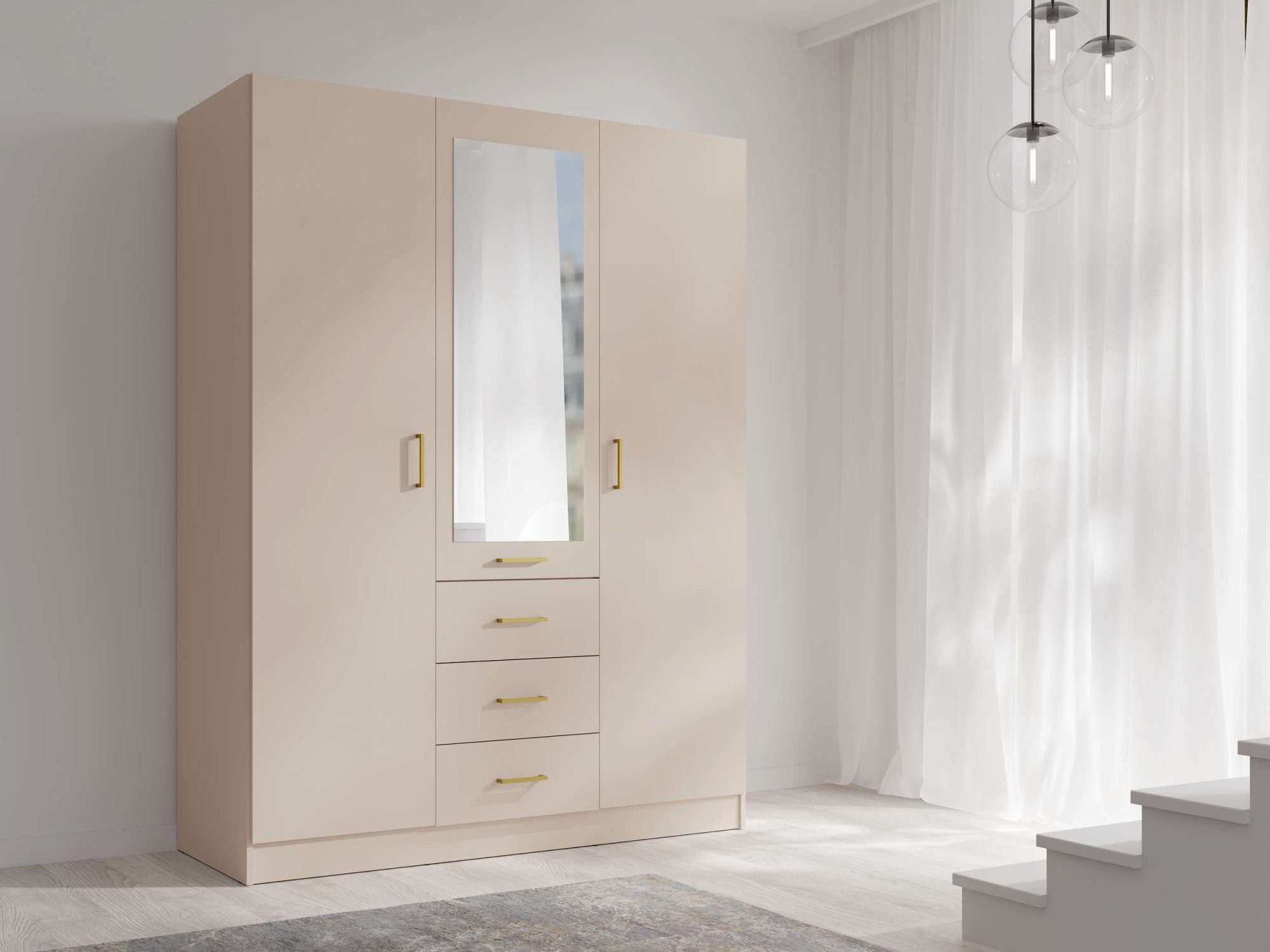 OTTO home Kleiderschrank Kleiderschrank mit 3 Türen, goldenen Griffen, Maße B/H/T 150/200/58 cm