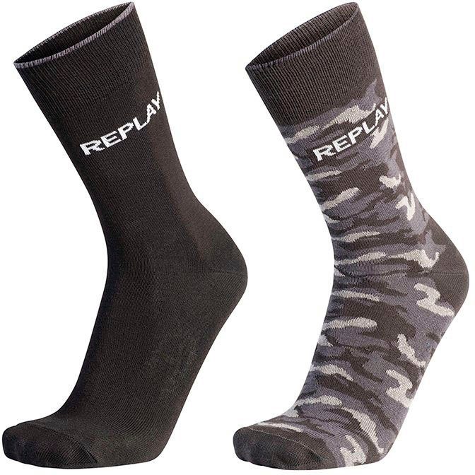 Socken Leg Camouflage Logo & Banderole Replay 2Pcs Logoschriftzug mit