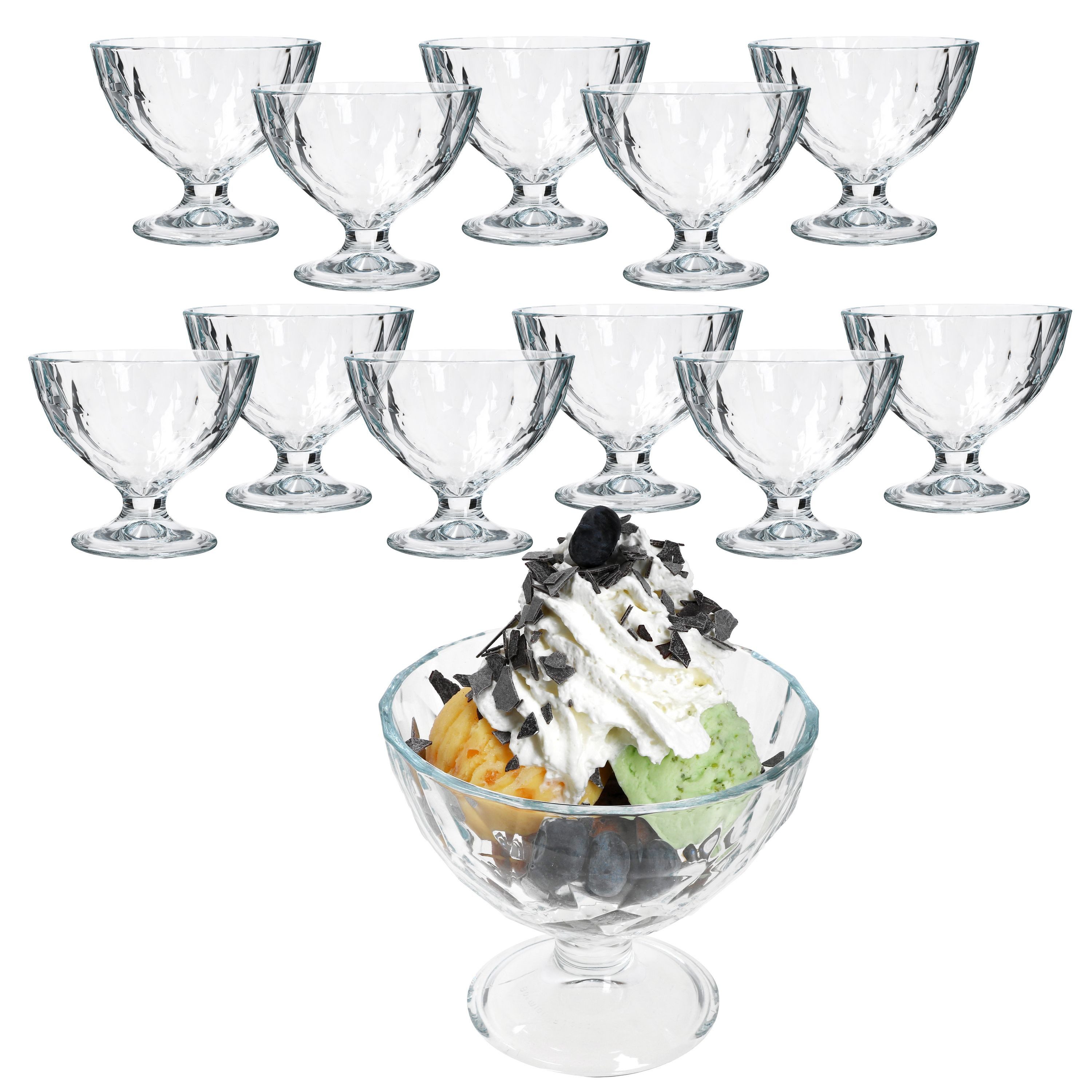 MamboCat Eisschale 12x DIAMOND Eisbecher mit Fuß 220ml klar bauchige Früchtebecher, Glas