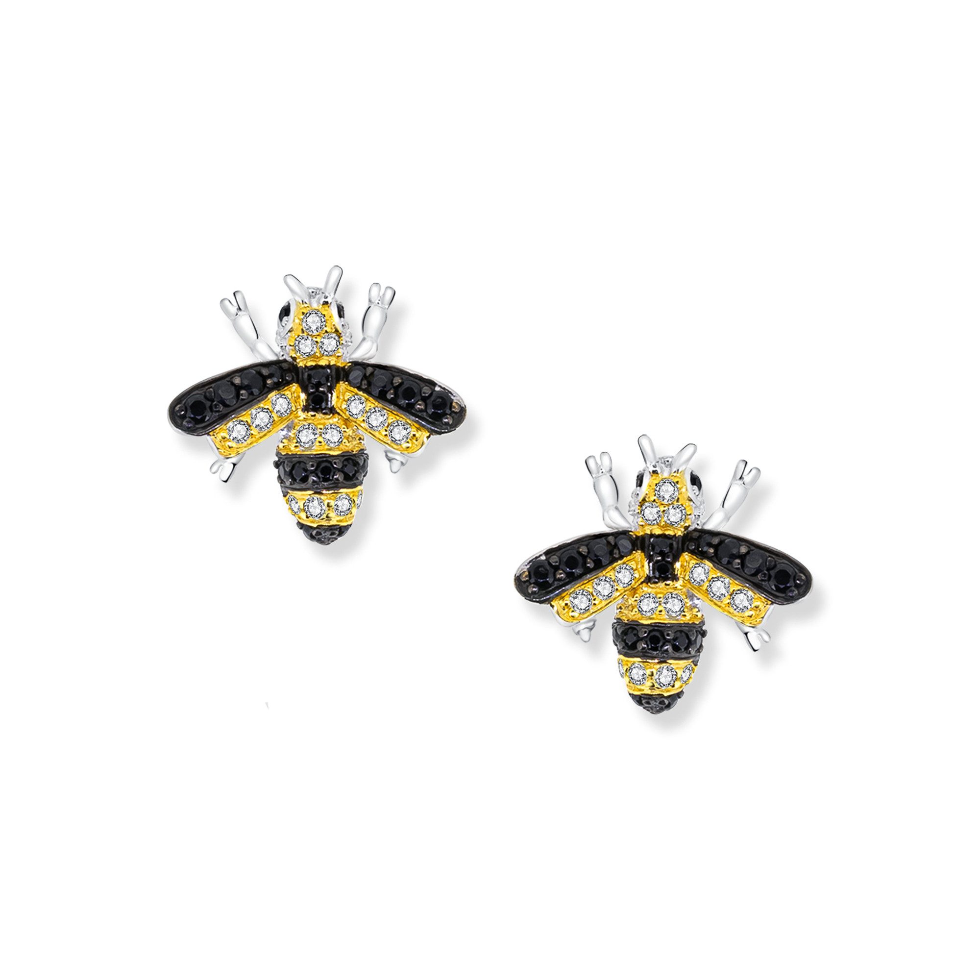 Seinerzeit FLORA & FAUNA Paar Ohrstecker Sunny Bienen Ohrringe, Schmuck aus 925 Sterling Silber (Vom Wald inspirierter Ohrschmuck für Damen mit liebevoll gestaltetem Natur- und Tiermotiv – ein besonderer Begleiter im Alltag und zu besonderen Anlässen, inkl. Geschenkverpackung für Frauen ob Freundin, Mutter, Ehefrau, Oma), rhodiniert, vergoldet, geschwärzt und Zirkonia-Steinen