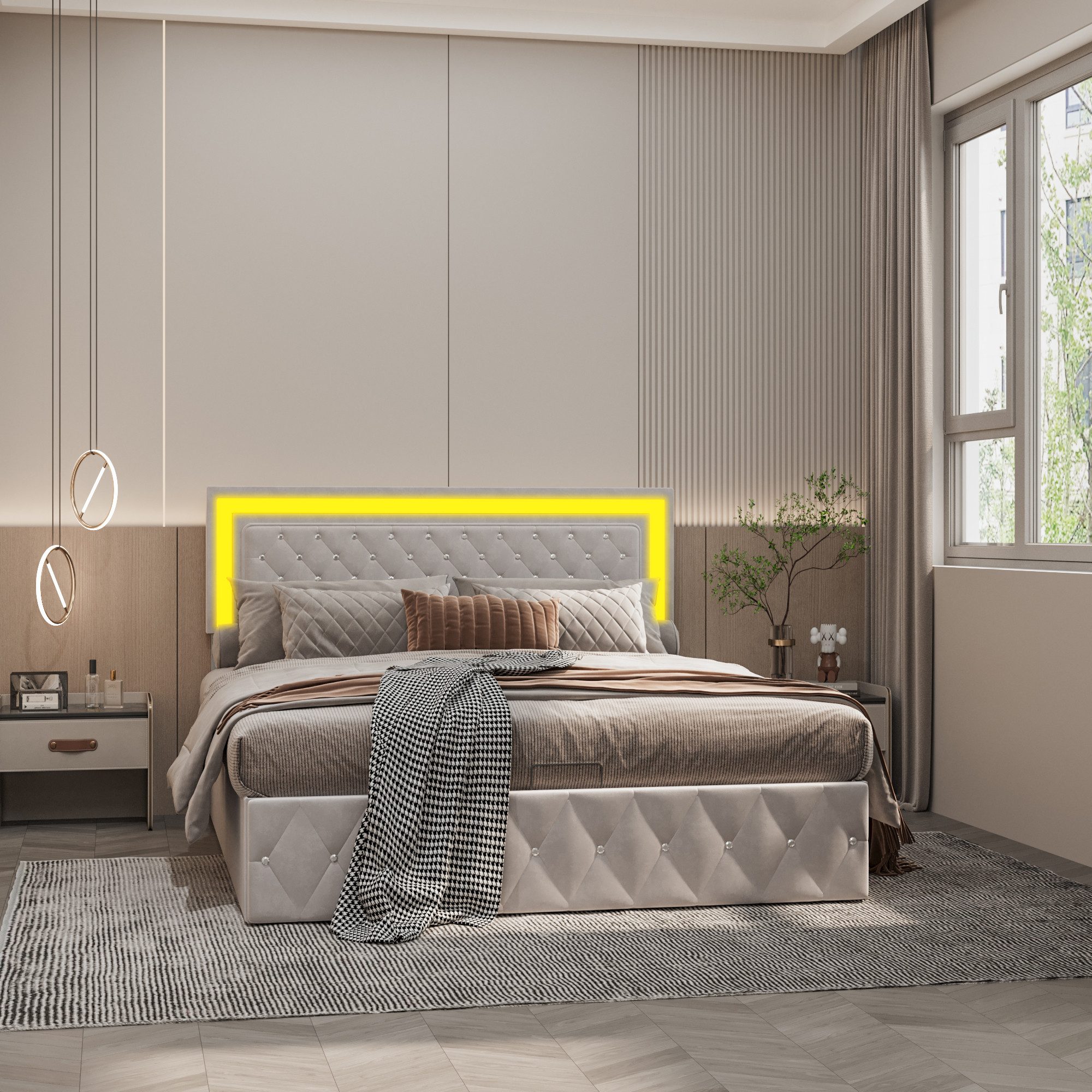 Furnishings Home Polsterbett Doppelbett LED Stauraumbett günstig online kaufen