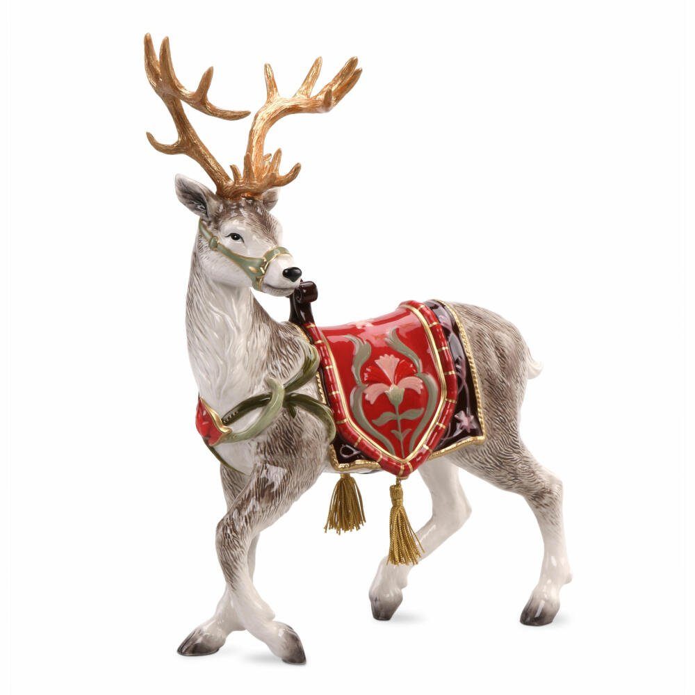 Weihnachtsfigur Rentier mit Sattel Rot