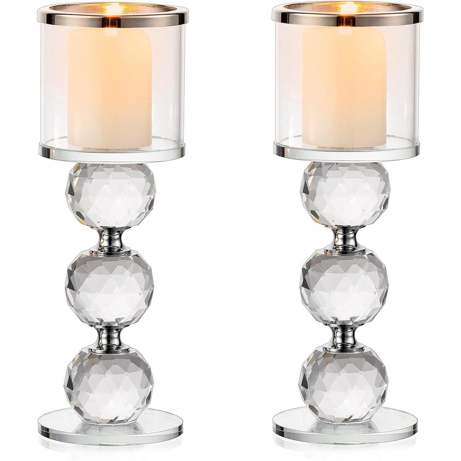 LuxusKollektion Kerzenleuchter Kristall Kerzenständer Set 2 Stück Stumpenkerzen Teelichthalter Silber (2 St)