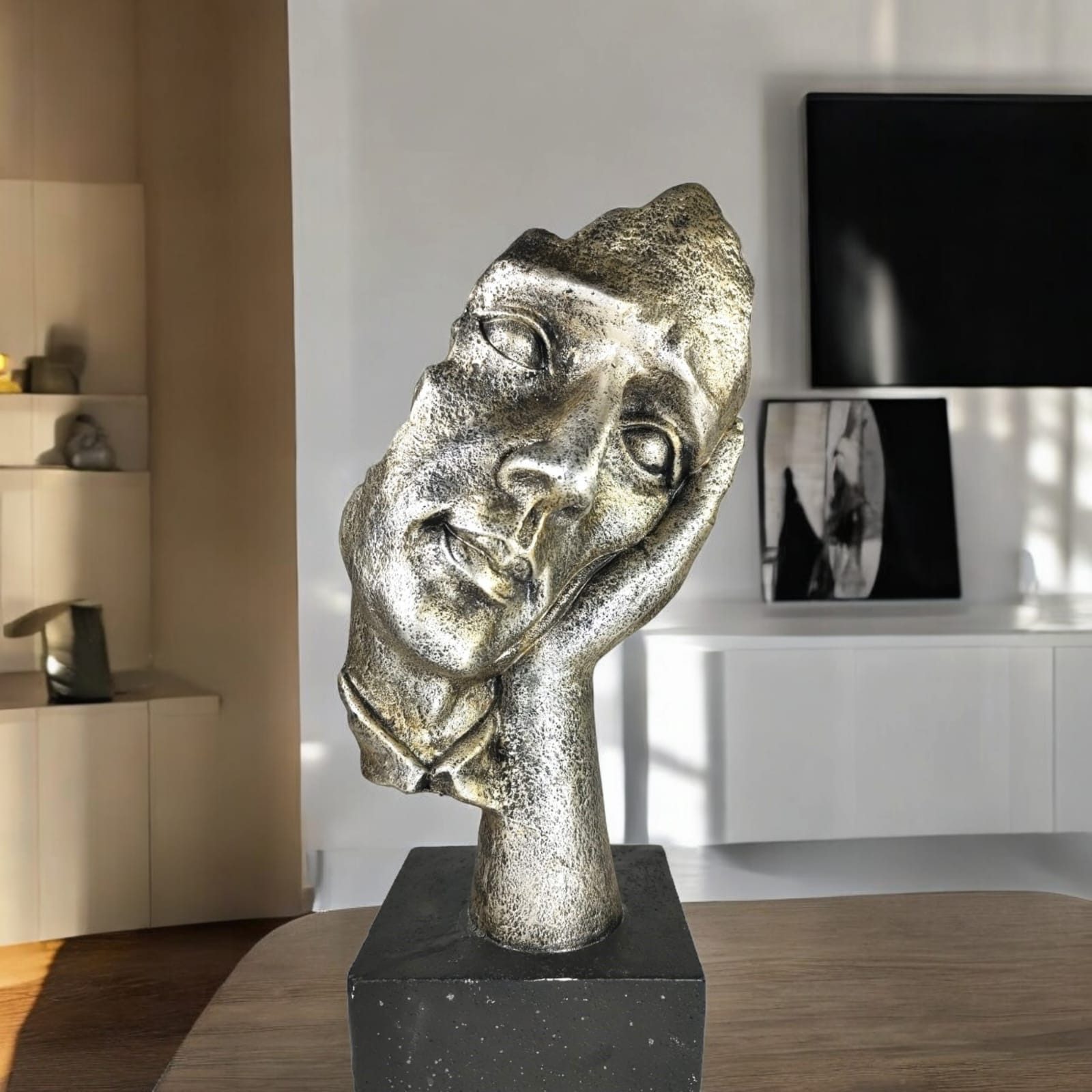 GlasArt handmade Skulptur Deko Gesicht Büste aus Kunststein 50x20 cm Wohnzi günstig online kaufen