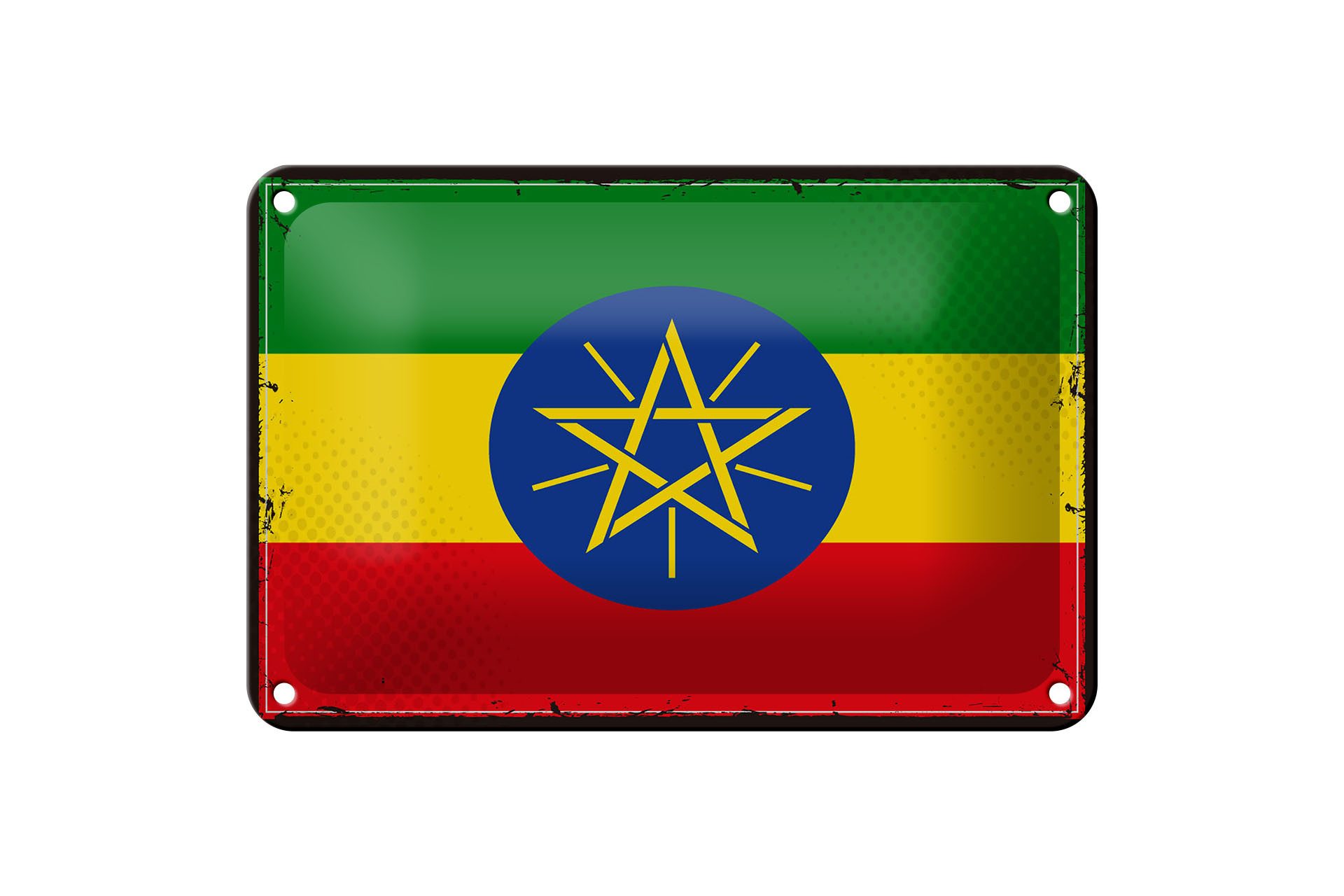 Femer GmbH Metallschild Flagge Äthiopiens 18x12cm Retro Flag Ethiopia, (1 St), gewölbte Oberfläche, abgerundete Ecken, umgeschlagene Kanten