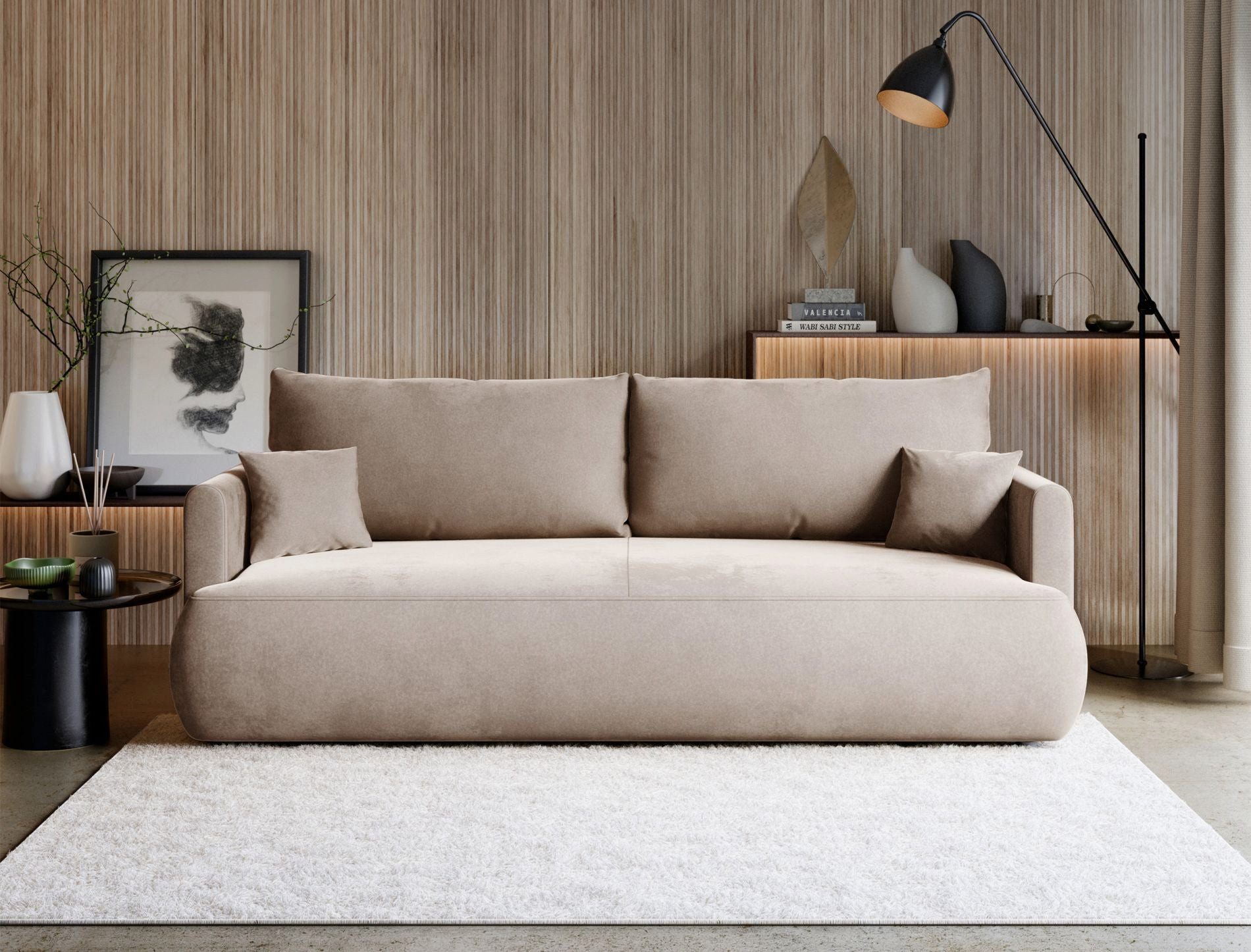 Selsey Schlafsofa OVO MINI, mit Bettkasten und Schlaffunktion, wahlweise Chenille- oder Samtbezug