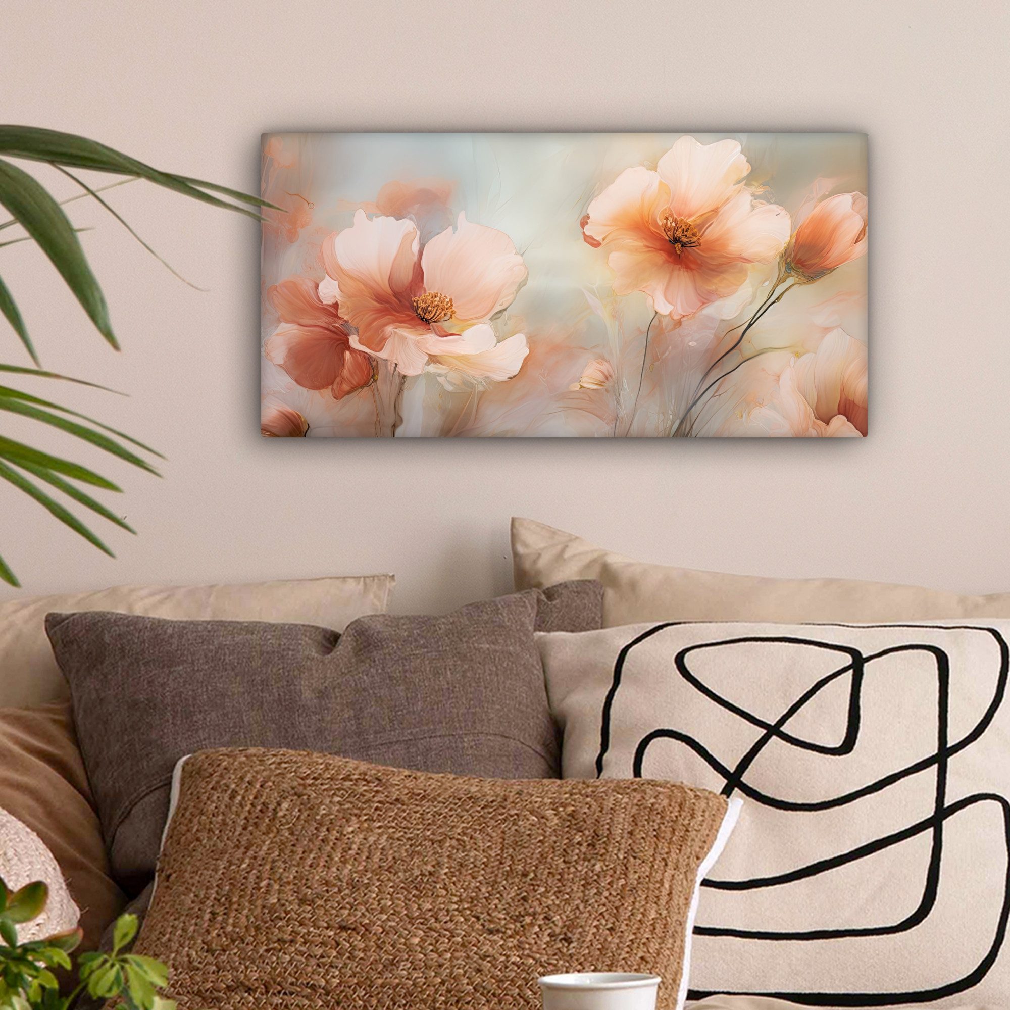 OneMillionCanvasses® Leinwandbild Panorama Blumen - Pastell - Kunst - Mohnb günstig online kaufen