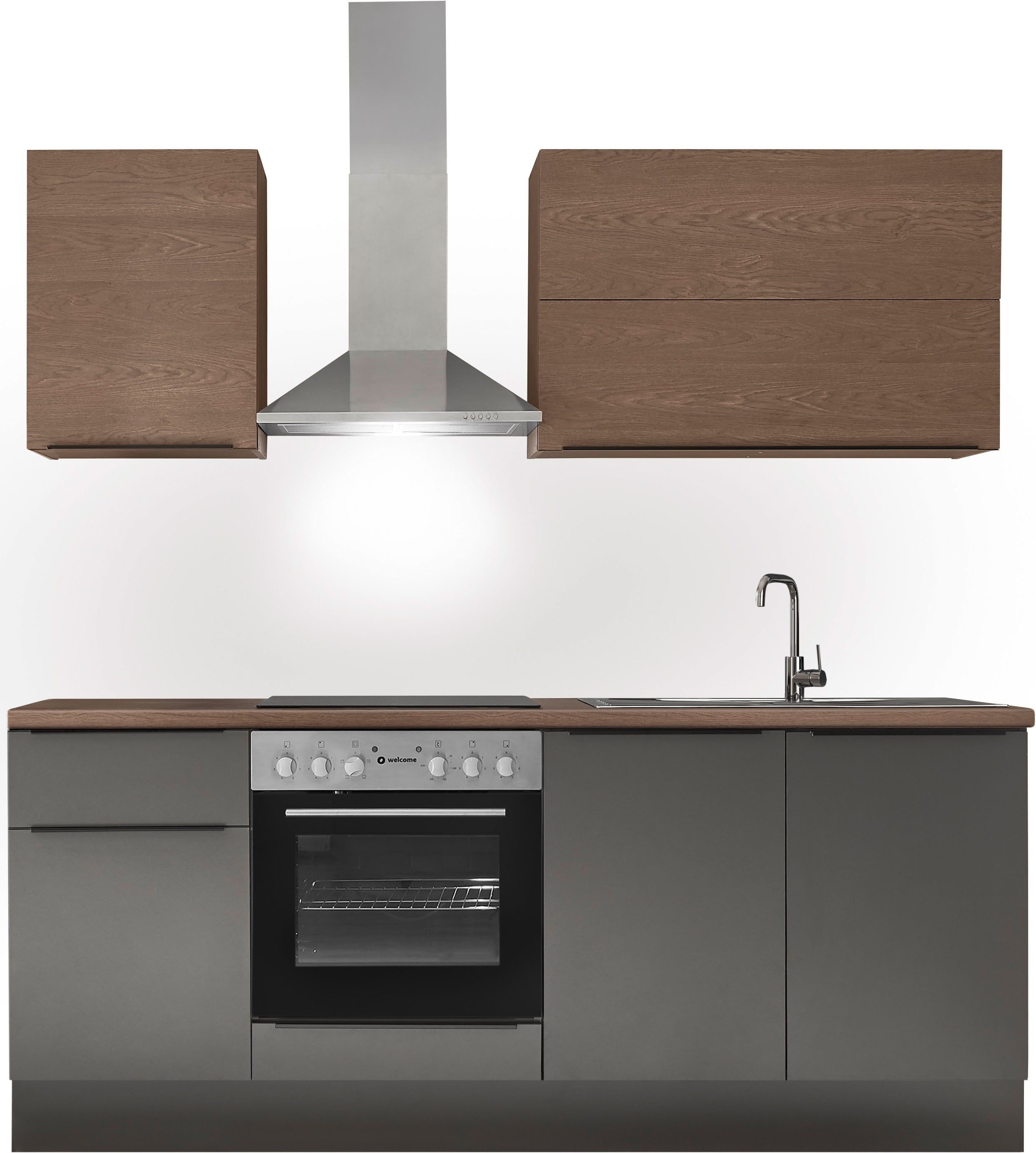 KOCHSTATION Küchenzeile Cocco B/H/T 210x211x60 cm, Breite 210 cm, wahlweise mit E-Geräten und Induktion