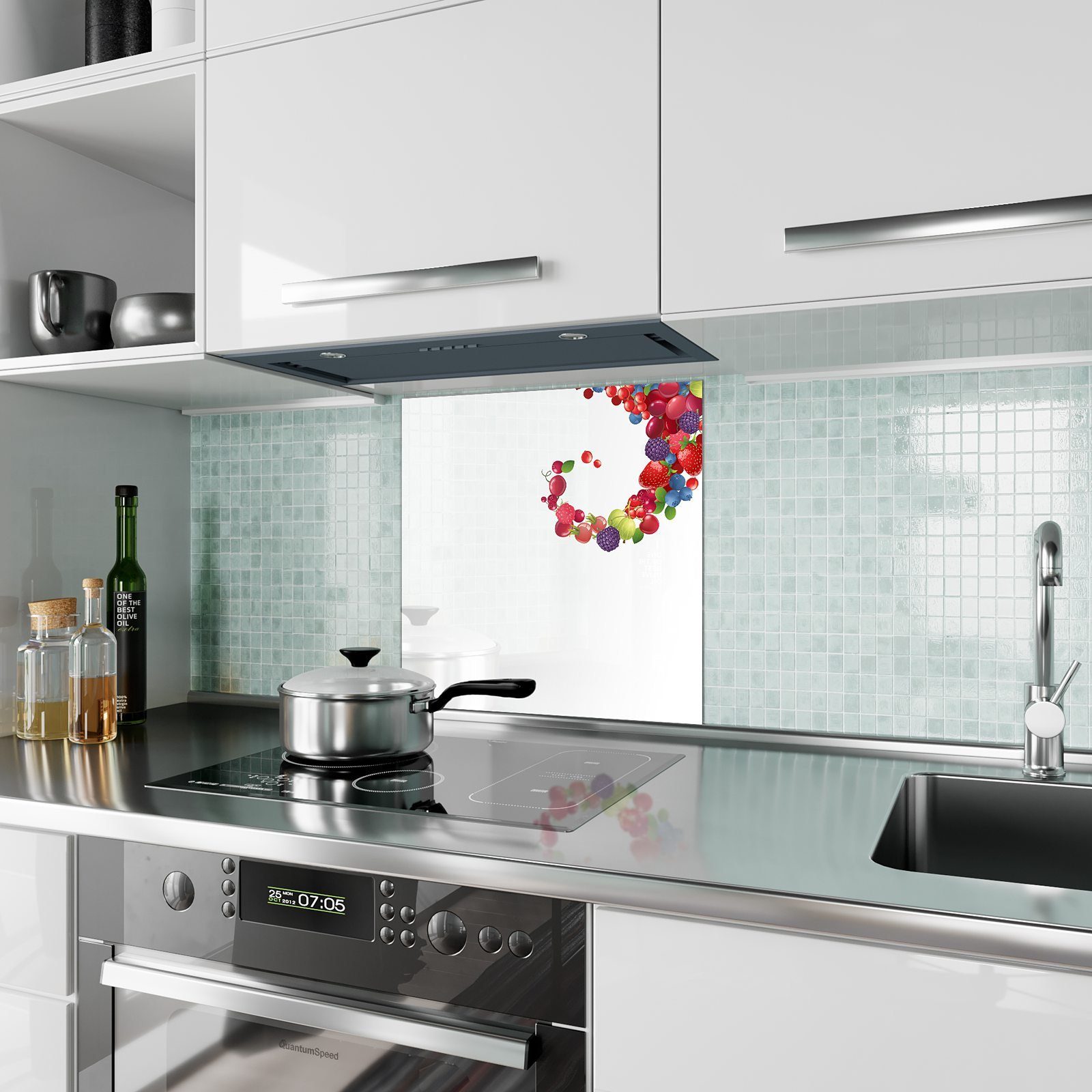 Primedeco Spritzschutz Welle mit Glas Küchenrückwand Küchenrückwand Beeren Motiv aus