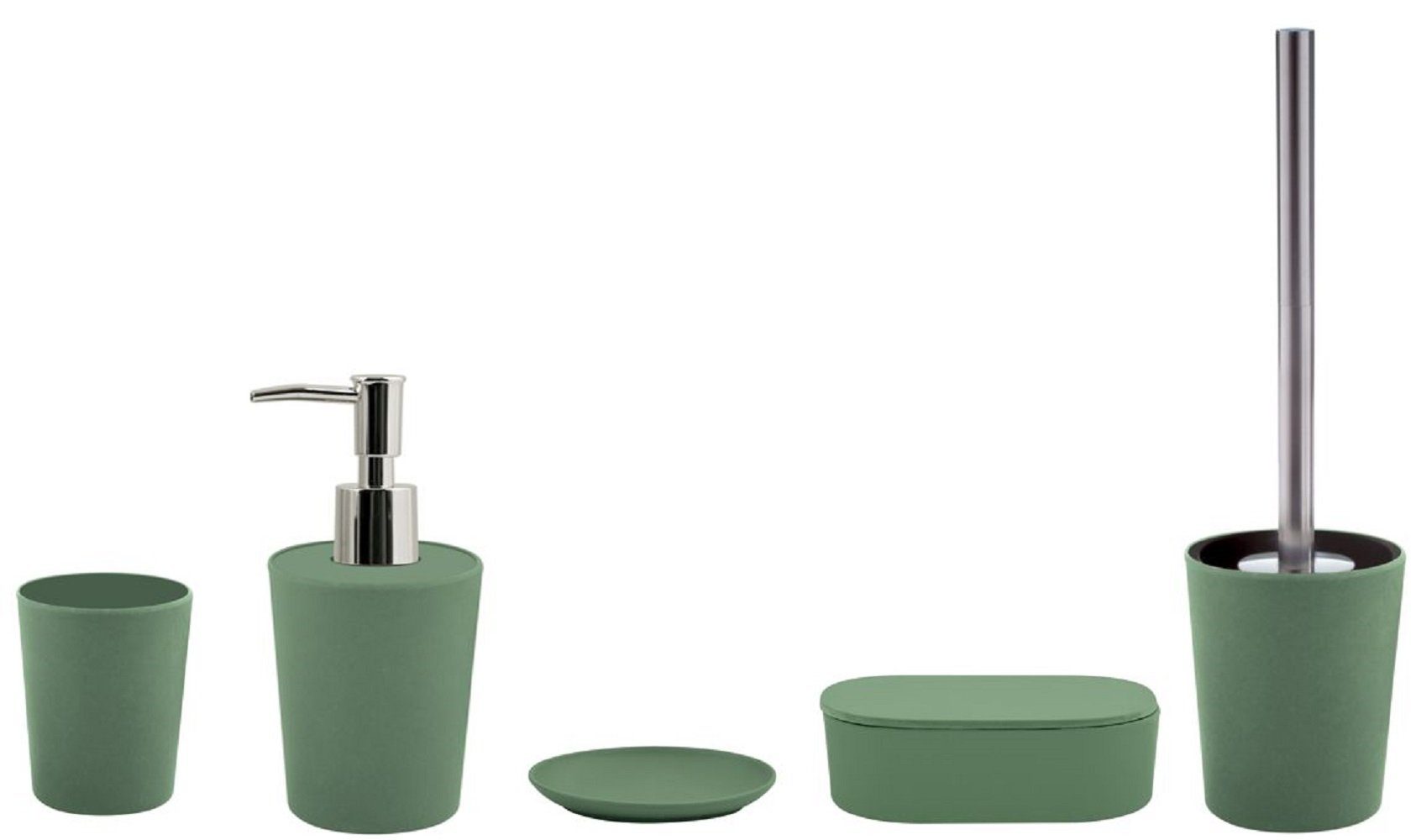 spirella Badaccessoires-Sets Bad-Zubehör-Set TAKEO, 100% Bambus, aus natürlichen Fasern, Eco-Friendly, neue Trendfarbe basil grün, Komplett-Set Badezimmerzubehör, 5 tlg., Ökologisch nachhaltig