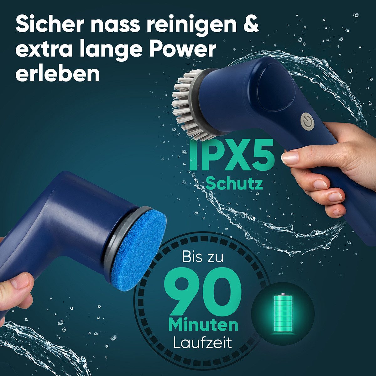 CLATRONIC Akku-Oberflächenbürste ERB 3815 A, elektrische Reinigungsbürste Akku, 8 Aufsätze