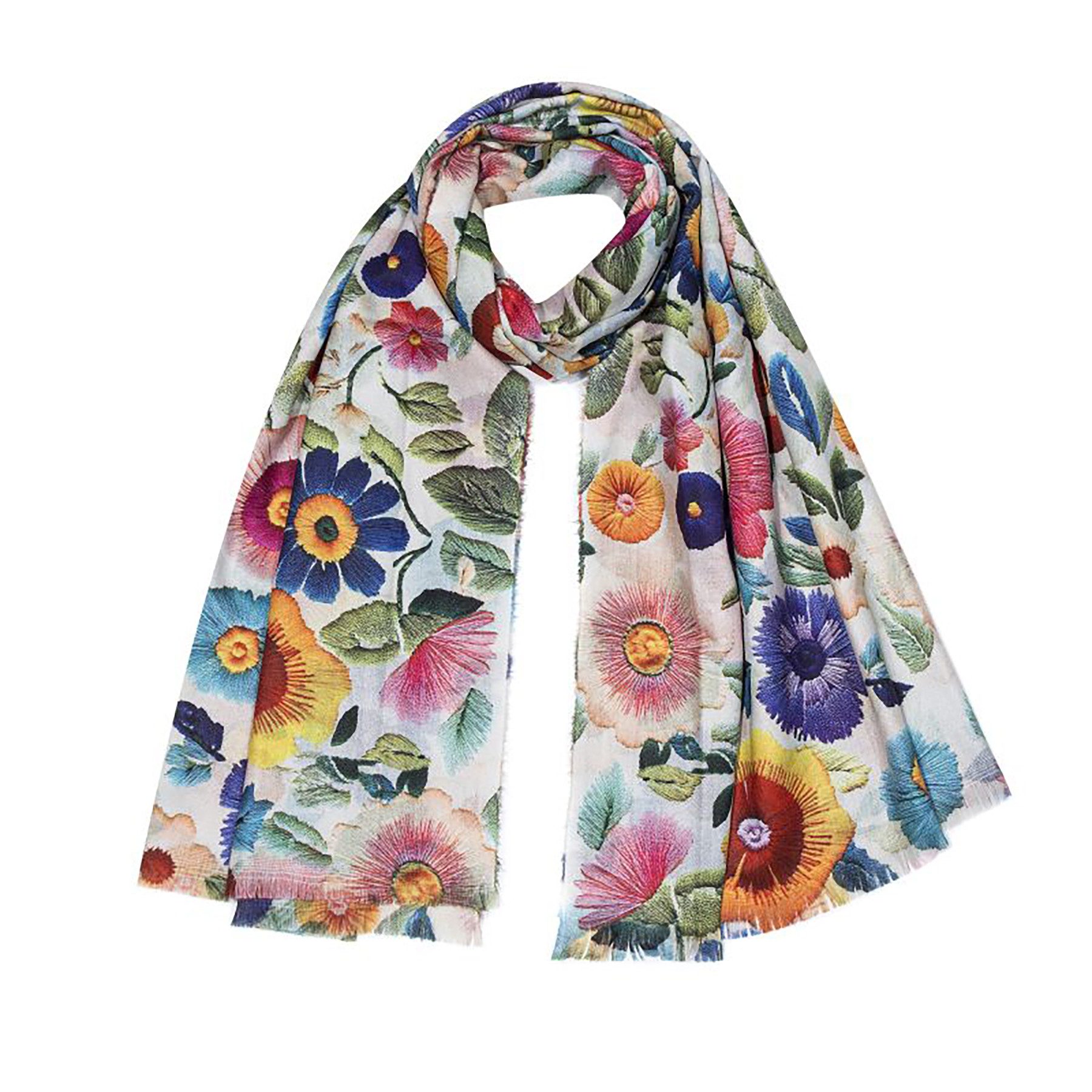 Faera Modeschal Detailreicher Blumenprint Kurze Fransen für Damen, (1-St), Blütenvielfalt, Rechteckige Form, Fransen, Weicher Fall