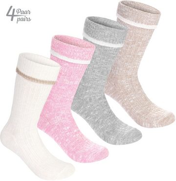 BRUBAKER Thermosocken Damen Socken - Sehr weich, gemütlich, flauschig und atmungsaktiv (Premium Stiefelsocken für Frauen, 4-Paar, Thermosocken für Winter - Rosa Beige Grau) Thermo Socken Wollsocken Strümpfe