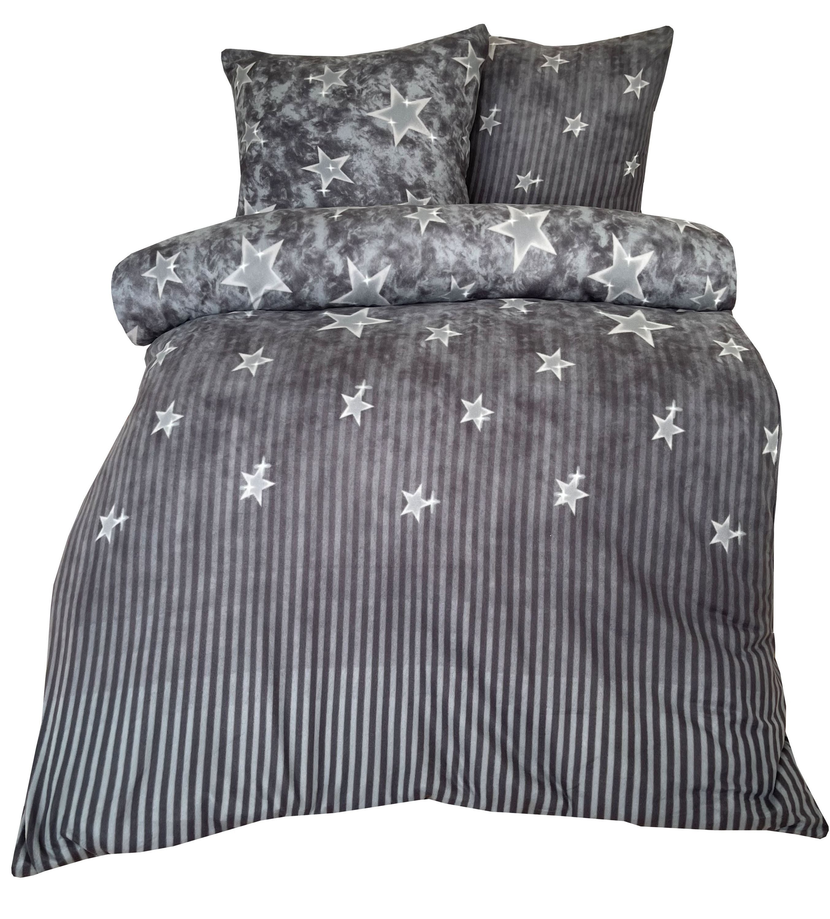Leonado Vicenti Bettwäsche Winter flauschig warm, Fleece, 3 teilig, Thermofleece kuschelig weich, Sterne