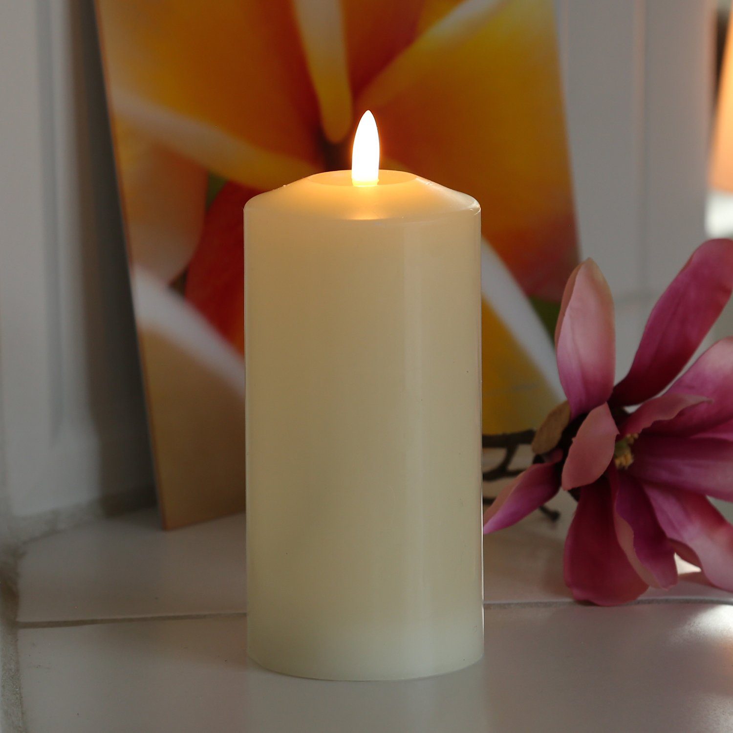 MARELIDA LED-Kerze Stumpenkerze Echtwachs flackernd H: 17,5cm D: 7,5cm Time günstig online kaufen