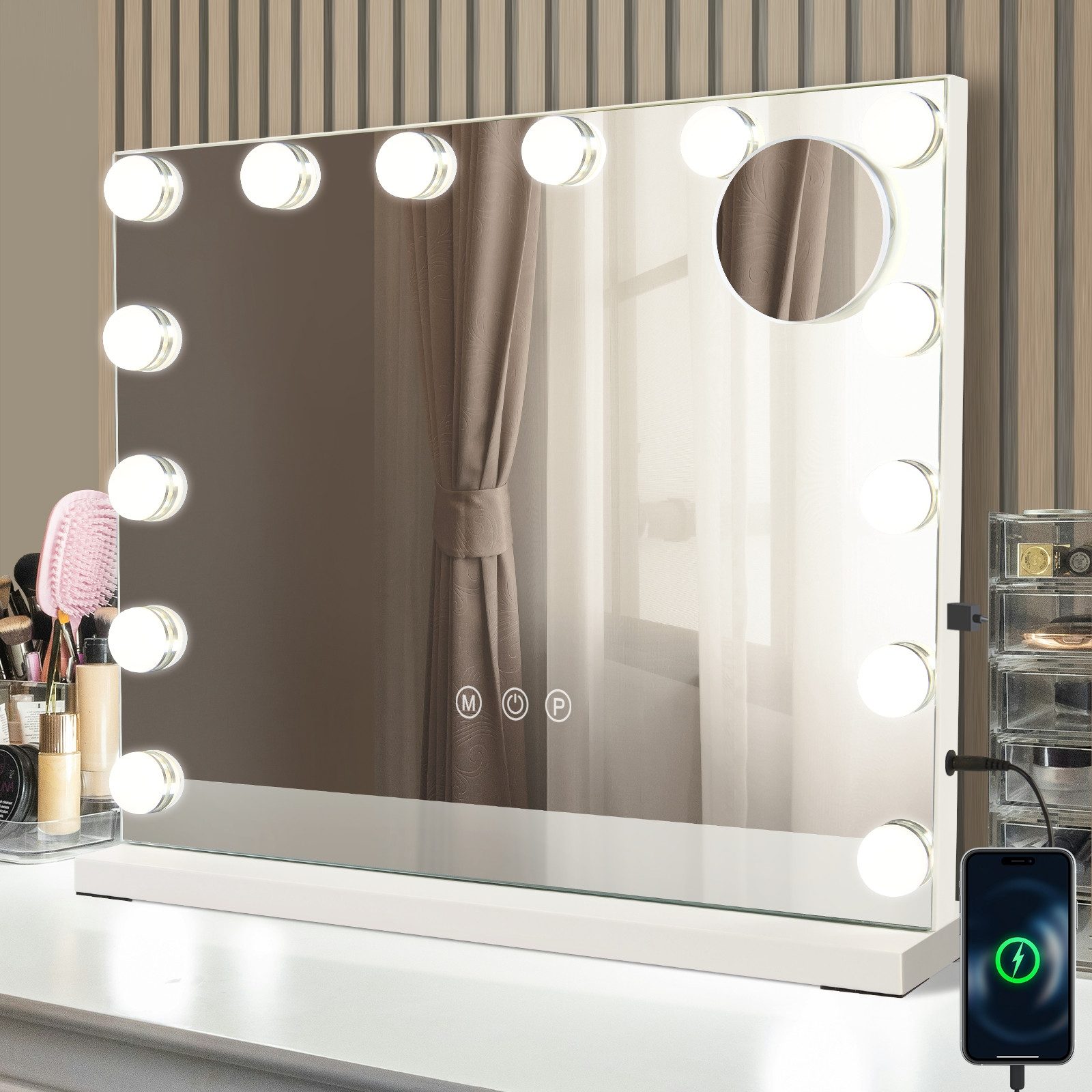 Nettlife Schminkspiegel mit Beleuchtung Dimmbare 50x40cm Hollywood 15 LED S günstig online kaufen