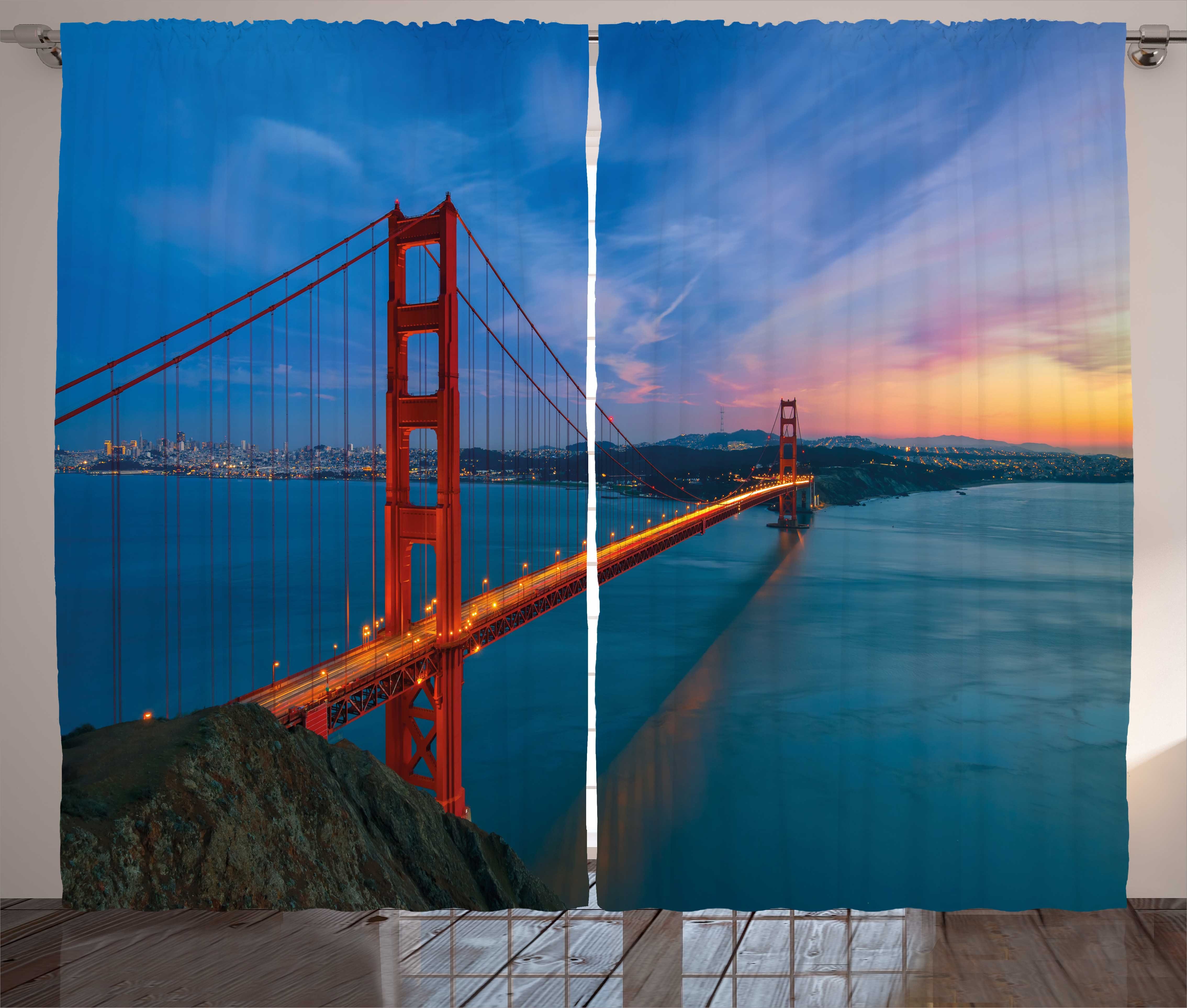Gardine Schlafzimmer Kräuselband Vorhang mit Schlaufen und Haken, Abakuhaus, Reise Golden Gate Bridge Szene