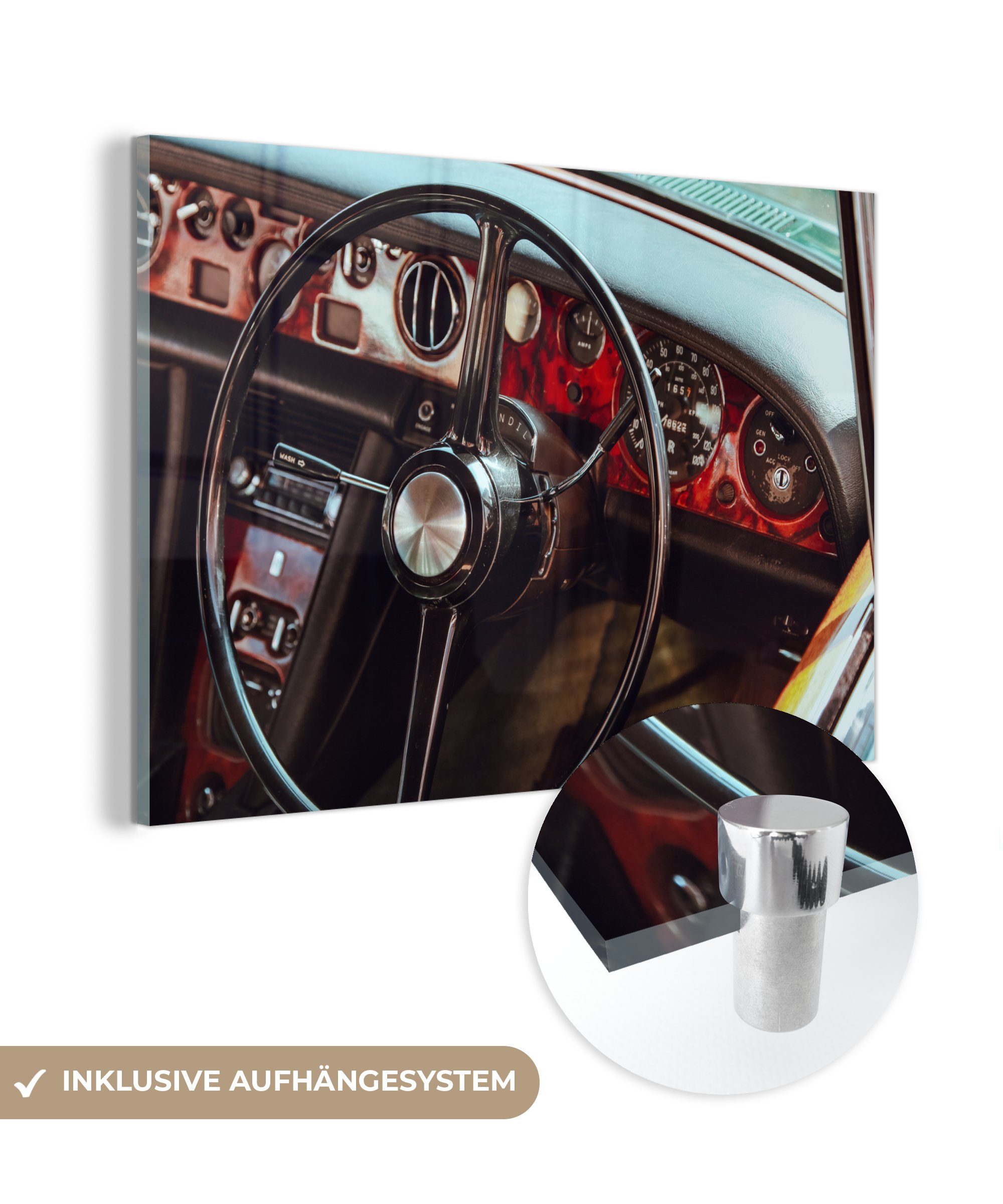 MuchoWow Acrylglasbild Auto - Lenkrad - (1 Wohnzimmer St), Schlafzimmer Armaturenbrett, & Acrylglasbilder