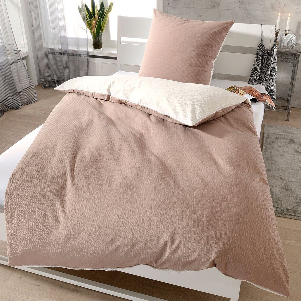 Janine Bettwäsche taupe/ecru, Seersucker, 3 teilig, günstig online kaufen