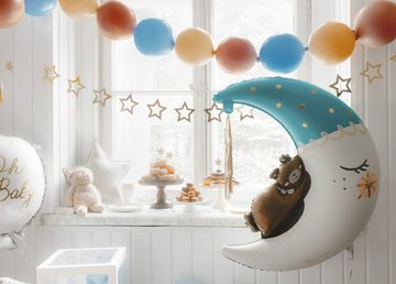 partydeco Luftballon, Folienballon Mond mit Bär 71x86cm Weiß / Blau