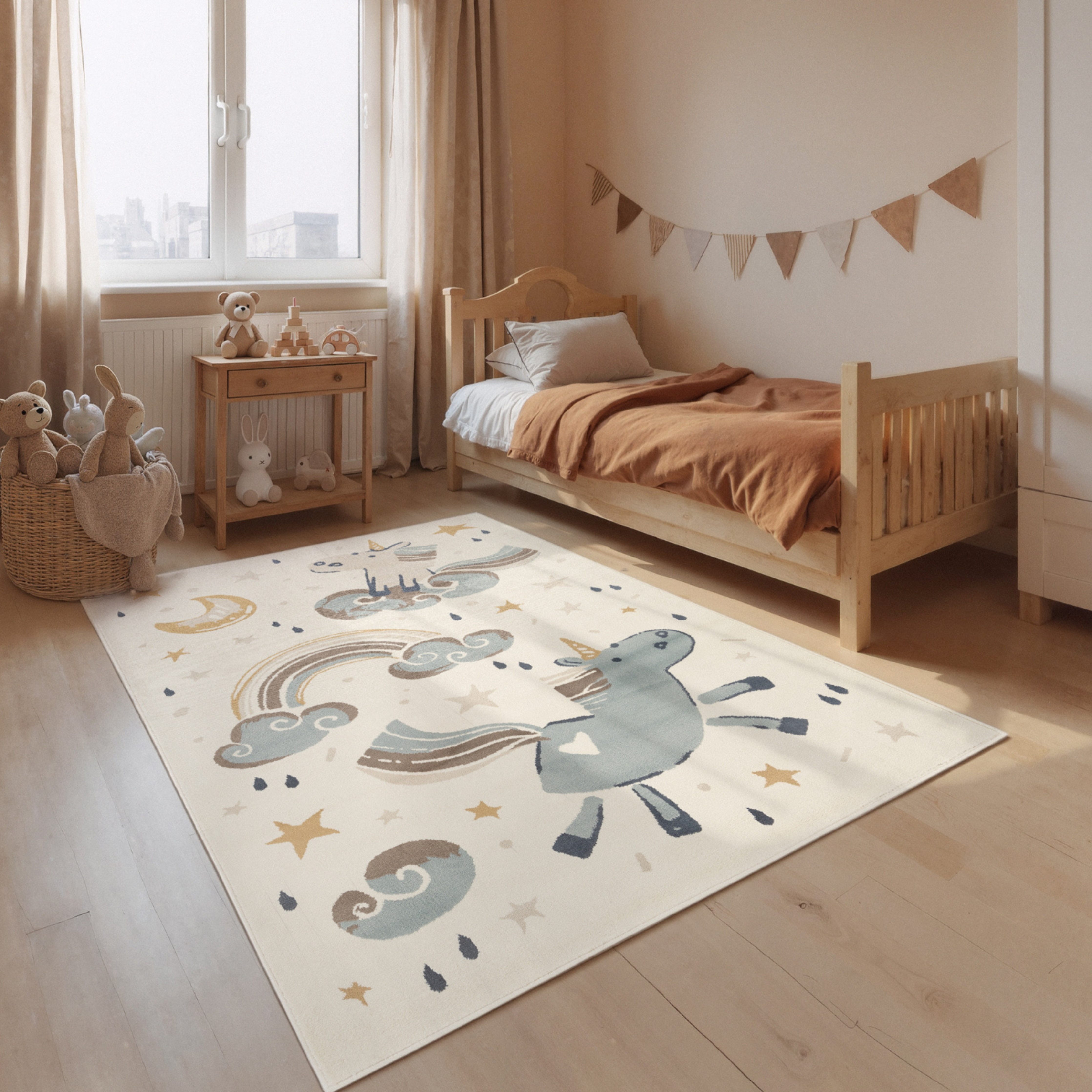 HANSE Home Kinderteppich Einhorn, rechteckig, Höhe: 10 mm, Pflegeleicht, Weich, Kinderzimmer, Spielteppich, Spielunterlage