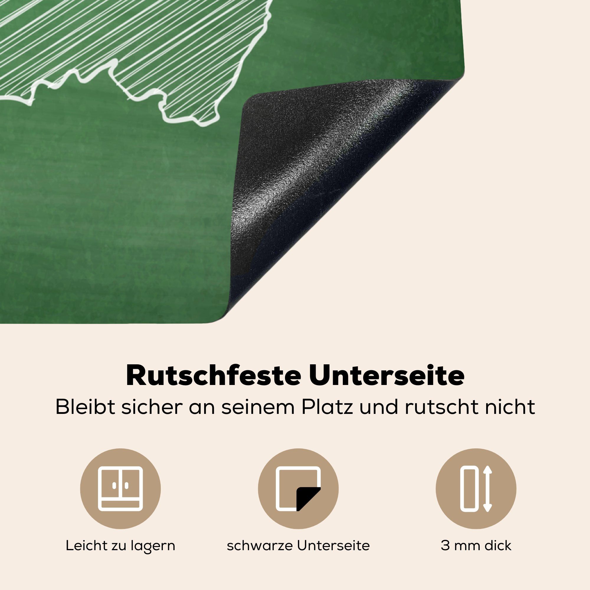 Ceranfeldabdeckung, Wandtafel, einer auf für Illustration Suriname Herdblende-/Abdeckplatte einer (1 Arbeitsplatte cm, von küche tlg), 78x78 Karte Vinyl, MuchoWow grünen