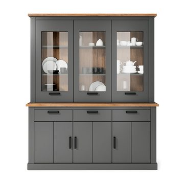 Lomadox Sideboard PADBORG-129, Kommode 170cm, anthrazit mit Eiche