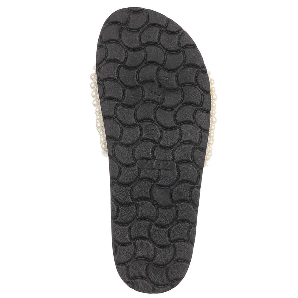 Ital-Design Feminine Damen-Sandalen mit Perlen und Blumendekor Pantolette (91512174) Flach Pantoletten in Schwarz