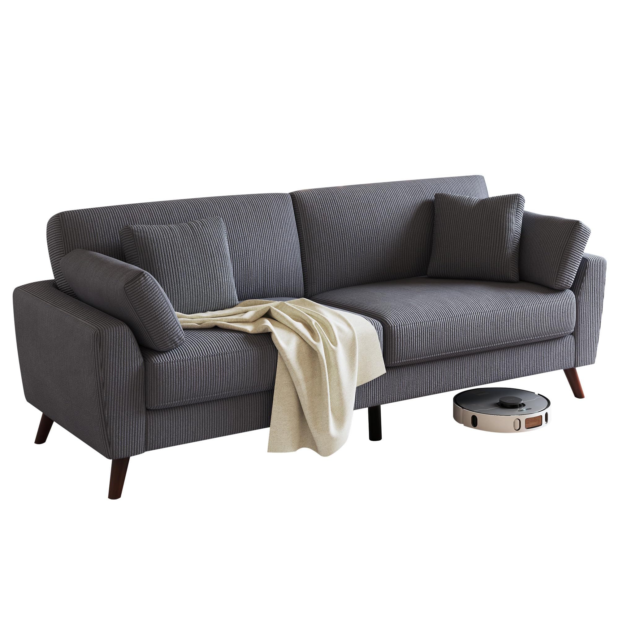 AMERLIFE Big-Sofa 220 cm 2-Sitzer Cord Sofa in Grau, modernes Wohnzimmer Sofa, 1 Teile, 19 cm Beine, Belastbar bis 450 kg