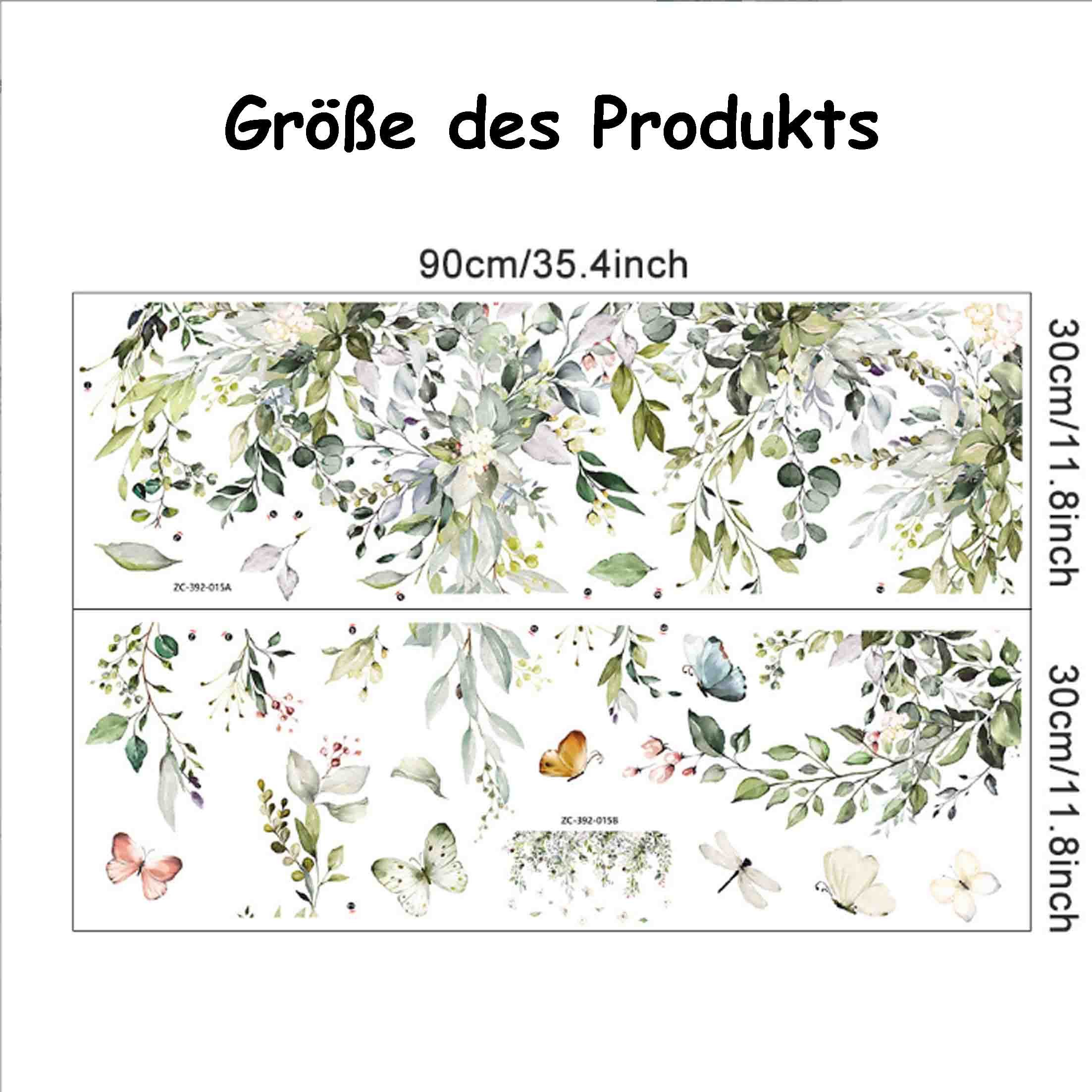 KINSI Wandtattoo Wandaufkleber, grüne Blätter, Ranken, Schmetterlinge, Libellen (1 St), Geeignet für die Wanddekoration in Wohn-/Schlafzimmern