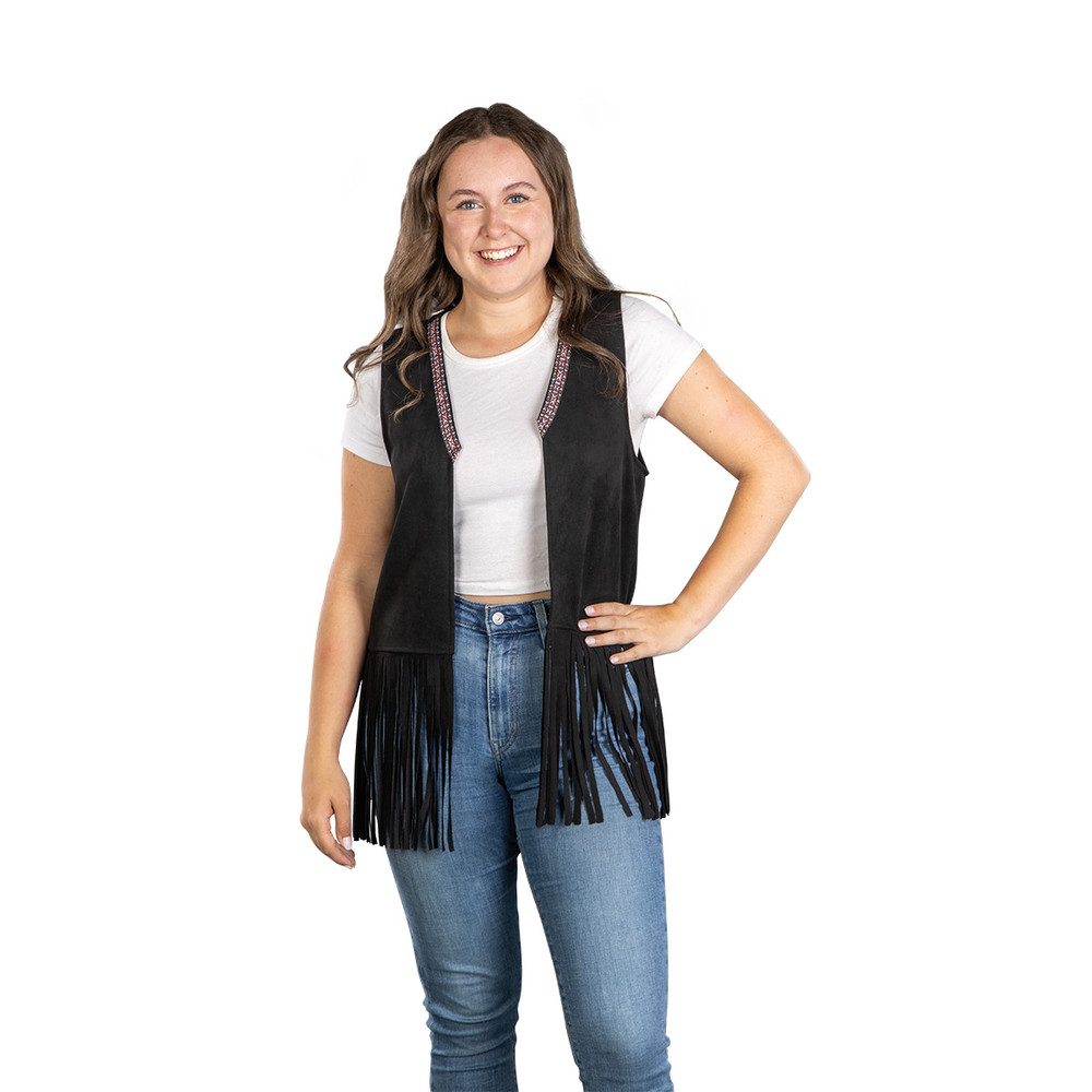 MICA Kostüm Hippieweste mit Fransen - schwarz - Einheitsgröße Erwachsene günstig online kaufen