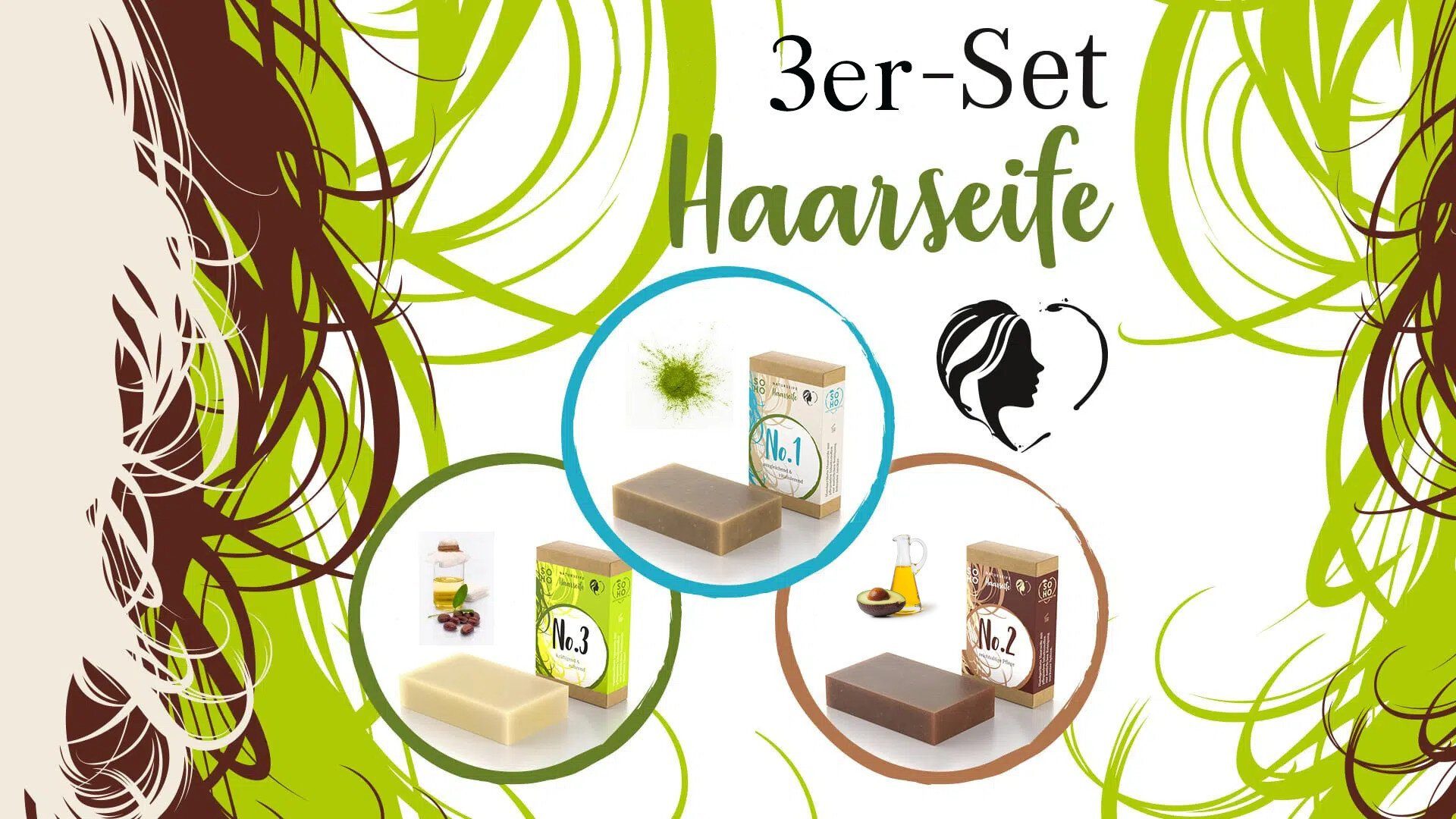 3-tlg. Haarseife, Feste Manufaktur, Haarseifen aus bayrischer Naturkosmetik exklusive SOHO 3 Seifen-Set