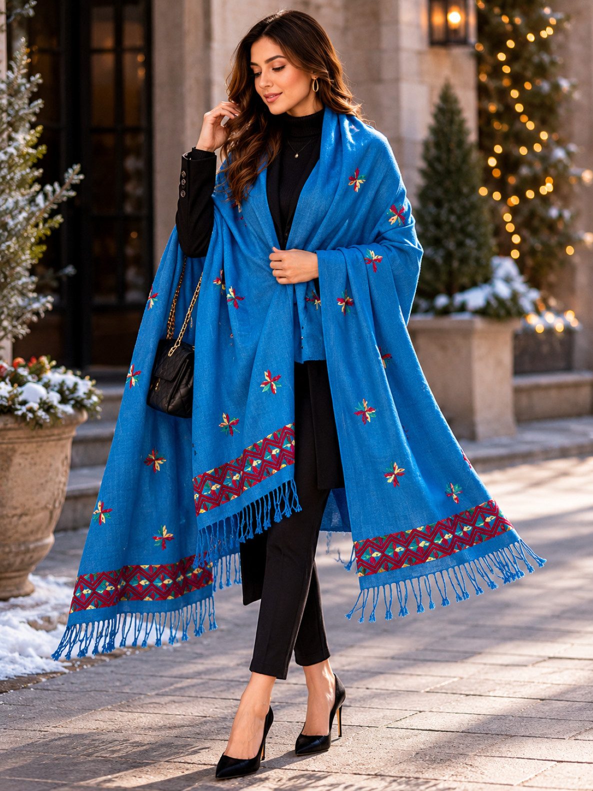 PfauGermany Wollschal Himalayan Premium Quality XXXL Exclusive Embroidery Wool Schals