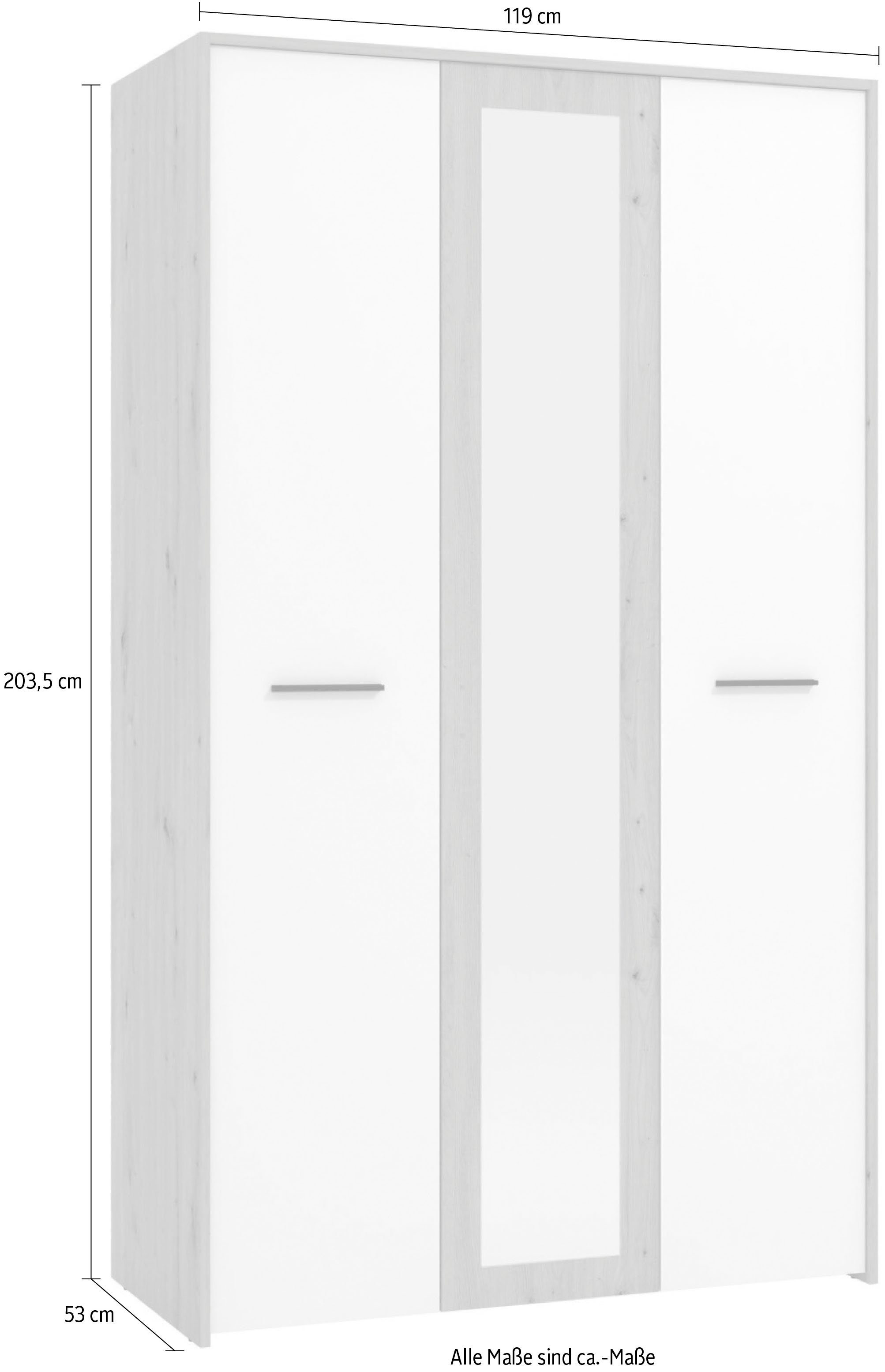 1 Artisan Eiche INOSIGN 119 weiß mit Opaque und Kleiderschrank Breiten Varadero Spiegeltür, | den 157cm in