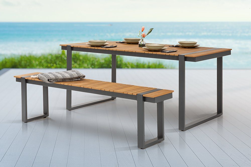 riess-ambiente Gartenbank TAMPA LOUNGE 180cm natur / grau (Einzelartikel, 1-St), wetterfest · Aluminium · Outdoor-Sitzbank · Terrasse · Modern Design