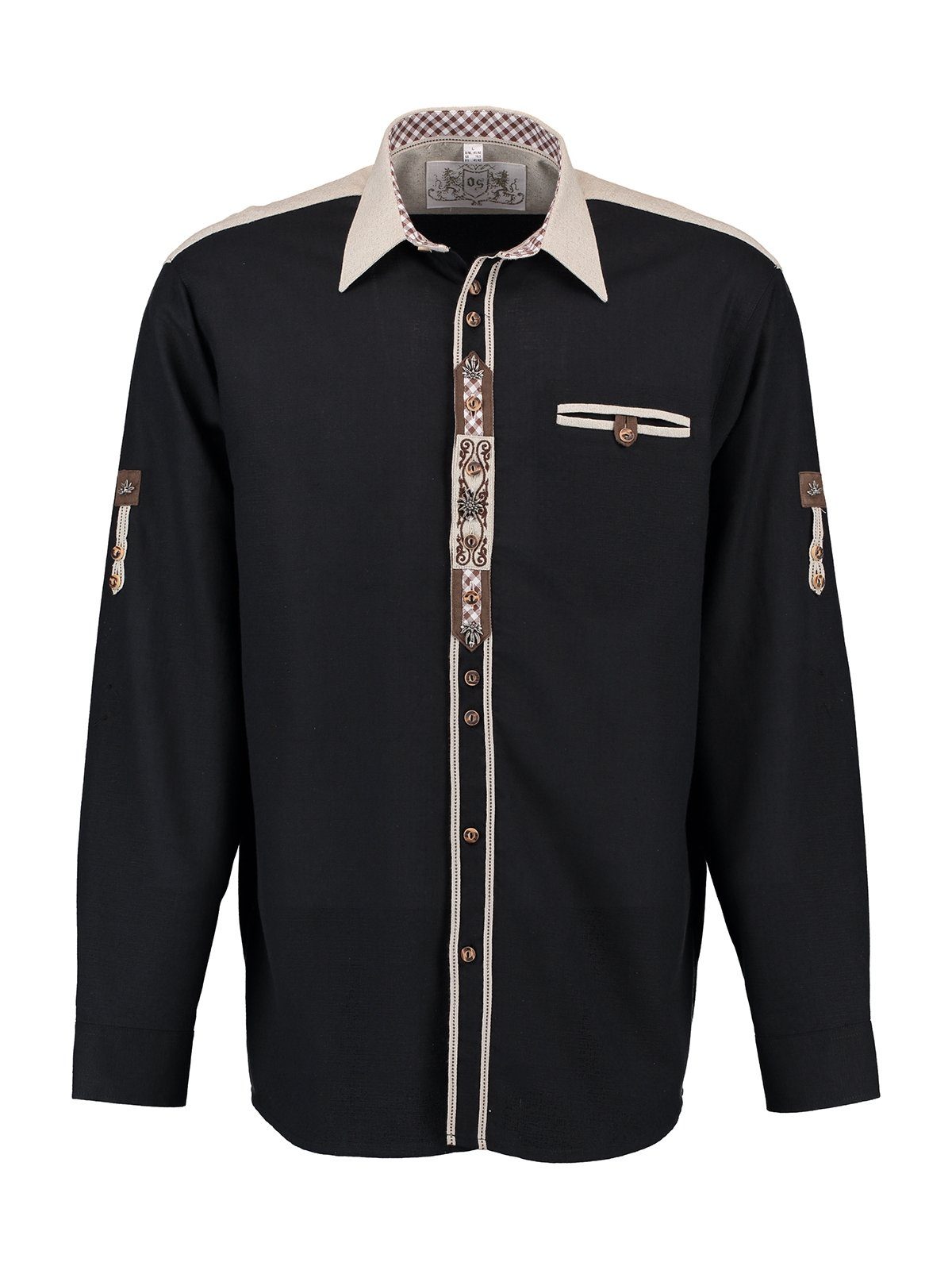 schwarz Hemd OS-Trachten Trachtenhemd Langarm Fit) (Regular LENNART