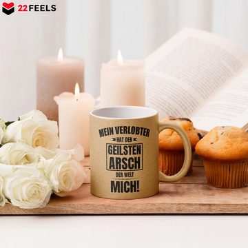 22Feels Tasse Verlobte Geschenk Frauen Verlobung Bekannt Geben Für Sie Spruch, Keramik, Glitzertasse, Made in Germany