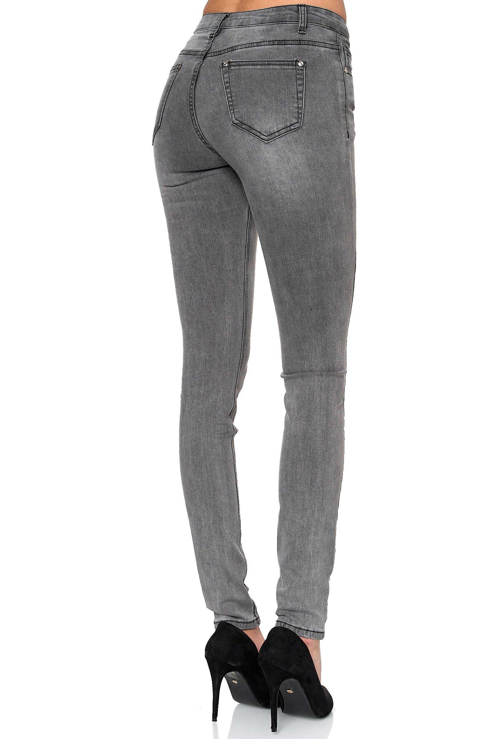 Elara Skinny-fit-Jeans Elara Damen Jeans (1-tlg) Grau Skinny Hose Elastisch Stretch