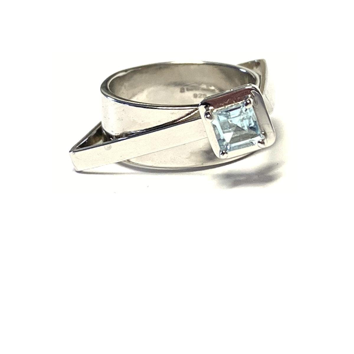 Edelschmiede925 Silberring Ring 925/- Silber rhodiniert Blautopas carré  Glanz modern Unikat Einze