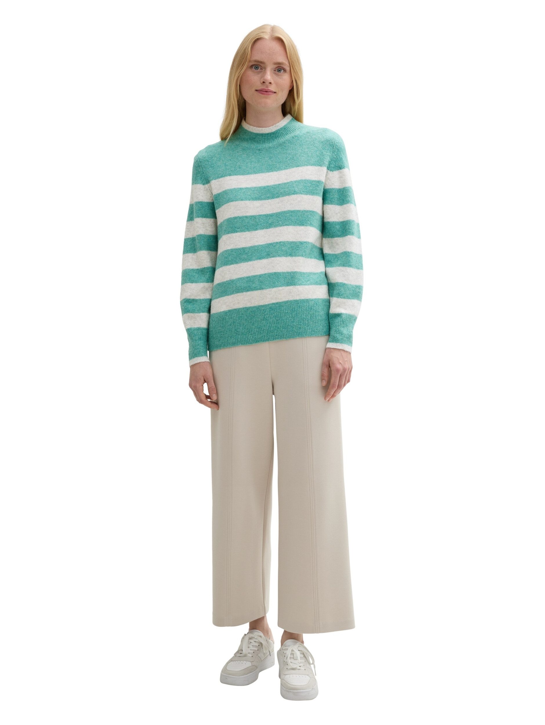 TOM TAILOR Denim Strickpullover grün,Basic,Polyacryl,Gestreift,Rundhals,Lang,Regular Fit