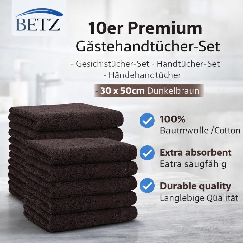 Betz Gästehandtücher 10 tlg. Gästehandtücher-Set PREMIUM 100 % Baumwolle 30x50cm, 100% Baumwolle (10-St)