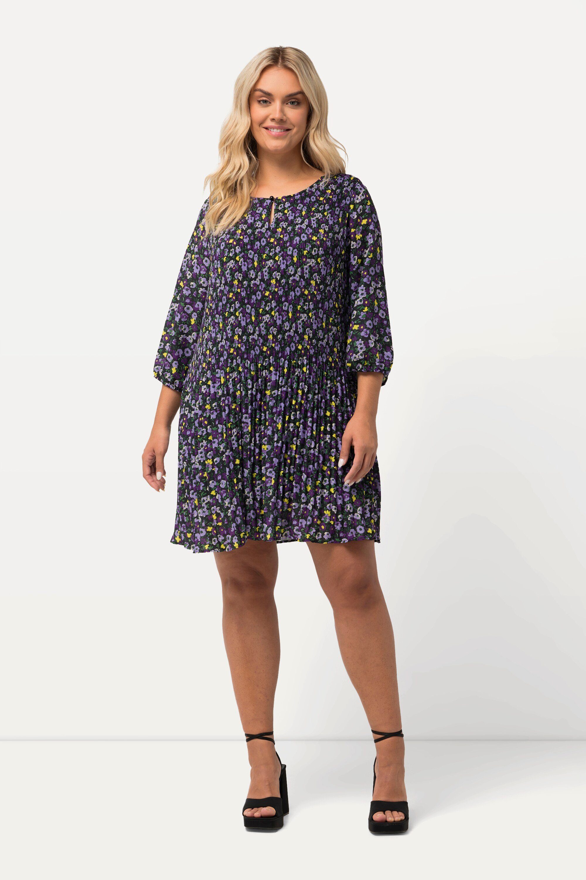 Ulla Popken Minikleid Plissee-Minikleid Blüten Rundhals günstig online kaufen