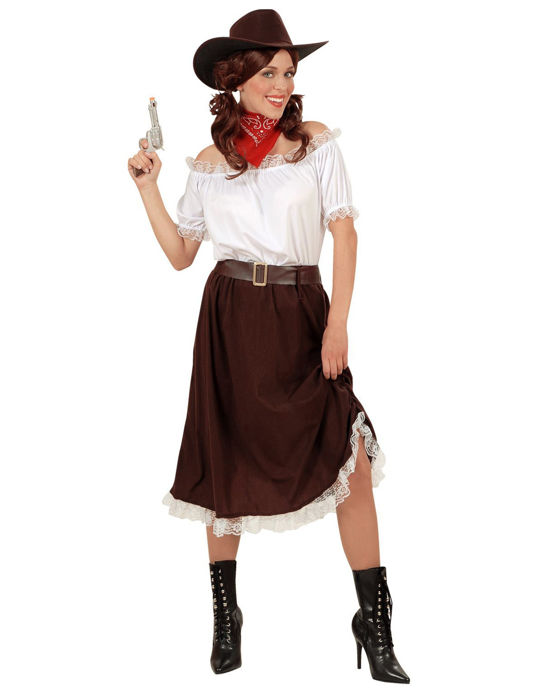 Widmann S.r.l. Kostüm Cowgirl Damenkostüm Western braun-weiss