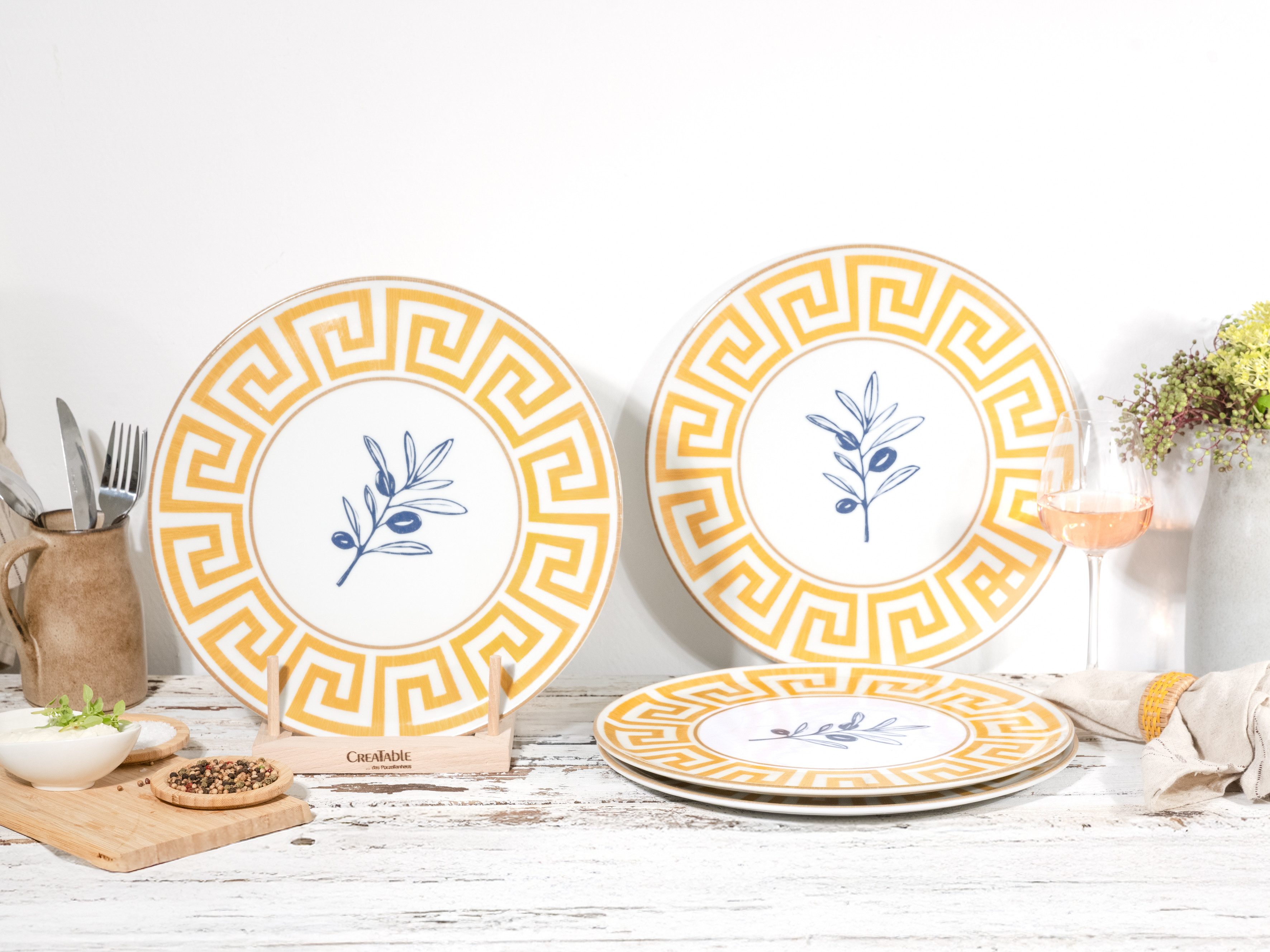 CreaTable Pizzateller Gourmet Athena, Teller Set, 4-tlg., (4 St), Griechische Eleganz, Vielseitig einsetzbar