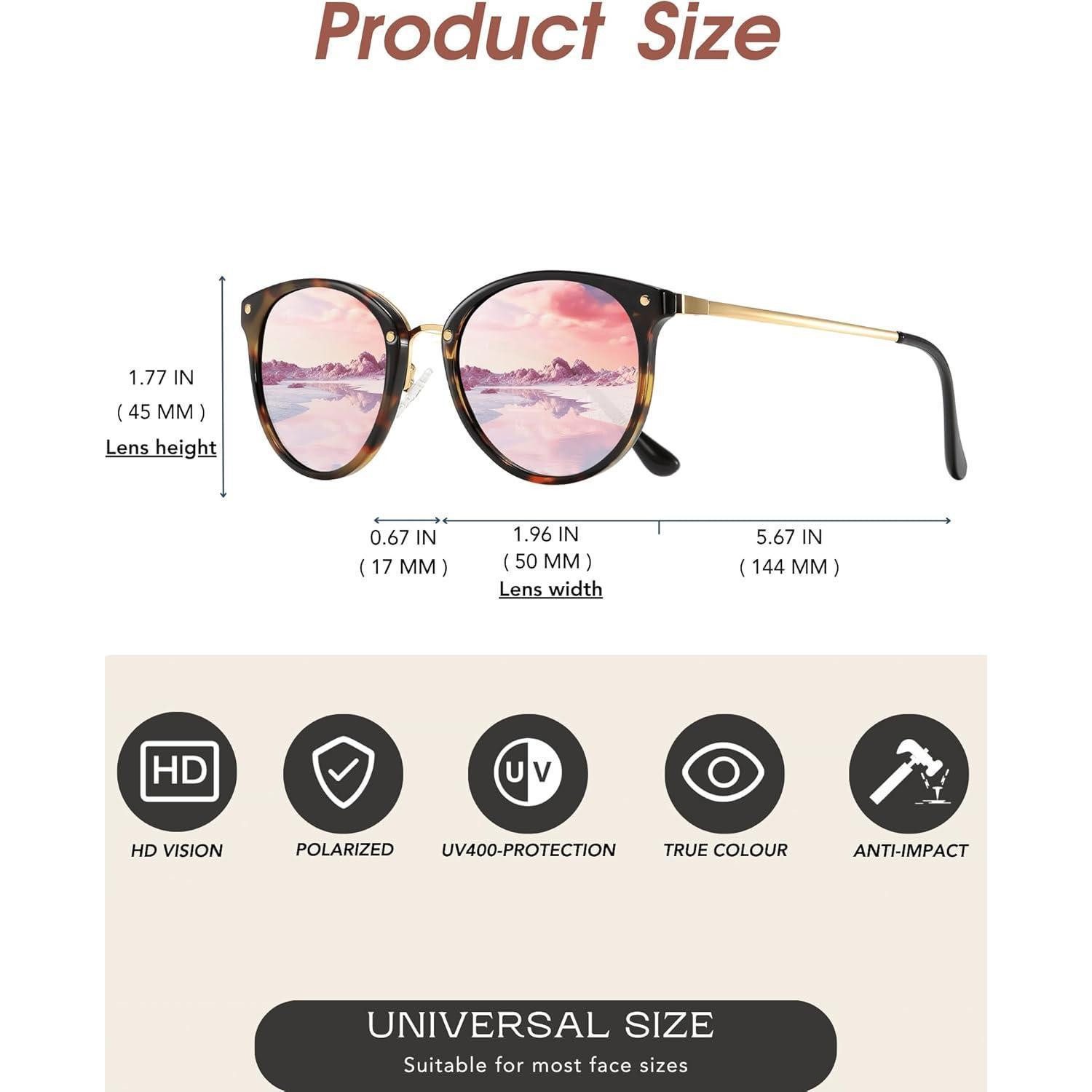 LuxusKollektion Retrosonnenbrille Sonnenbrille polarisierte Damen Pink Lens & Bernstein Rahmen