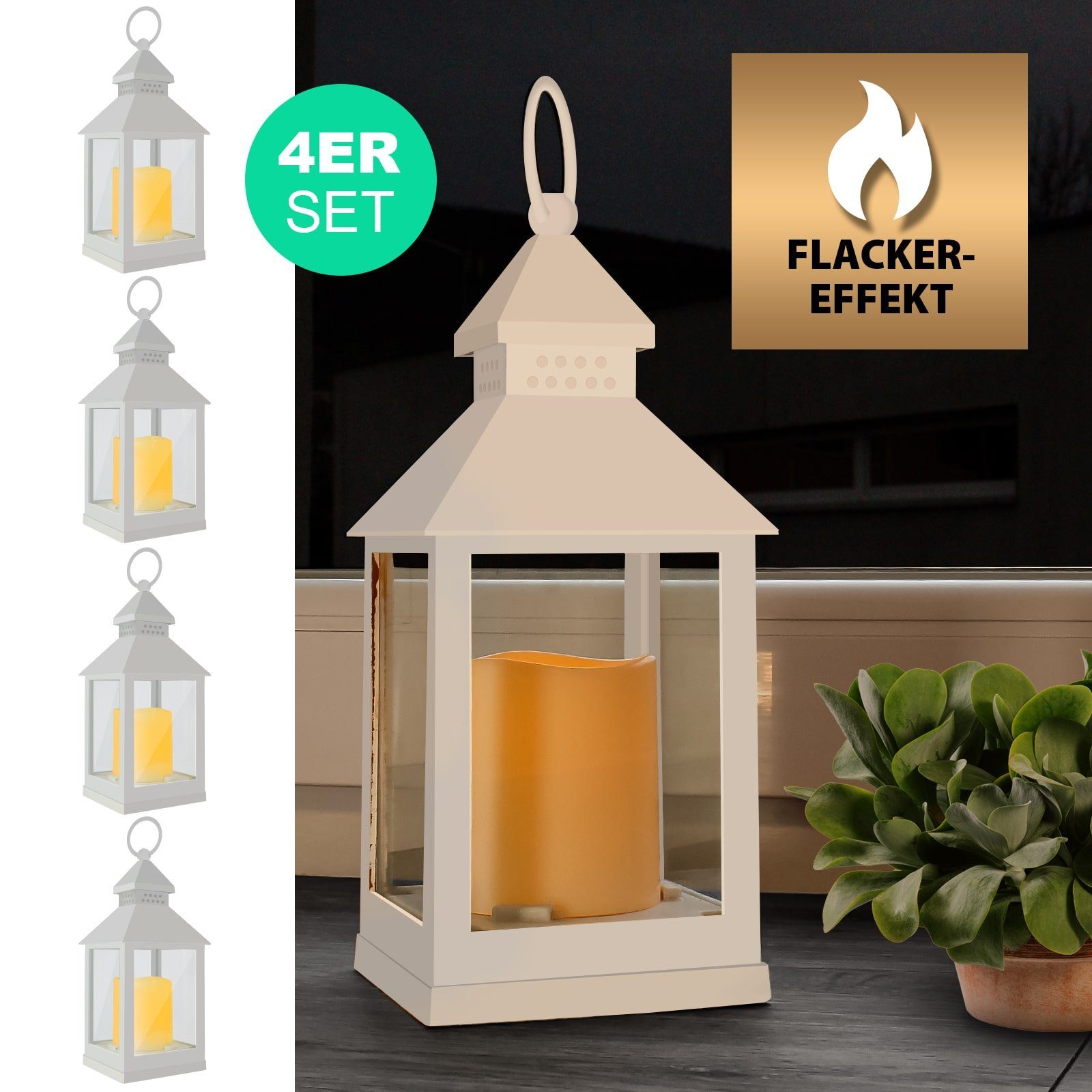 EAXUS LED Laterne Windlicht mit realistischem Flammeneffekt, LED fest integ günstig online kaufen