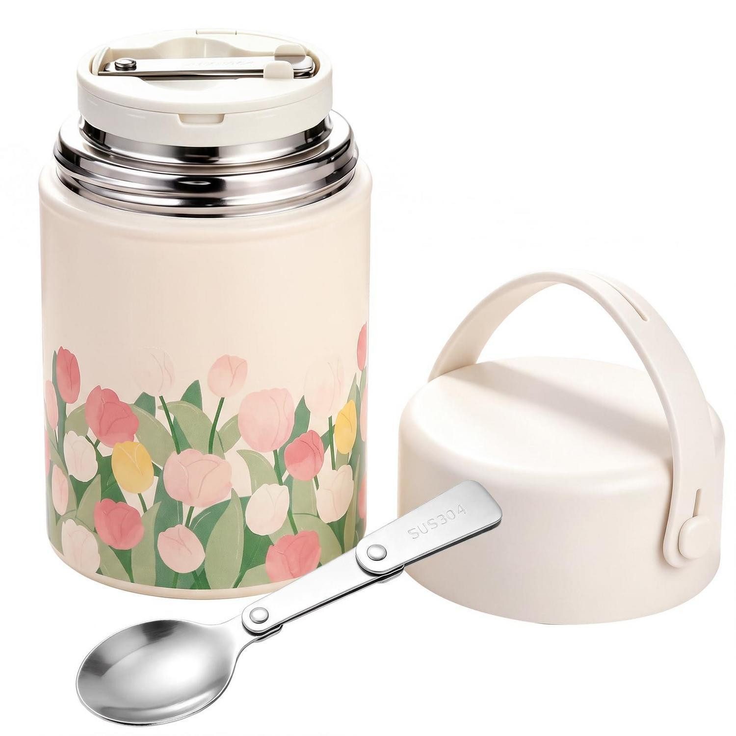 LuxusKollektion Thermobehälter Thermo Lunchbox 500ml mit Löffel, Metall