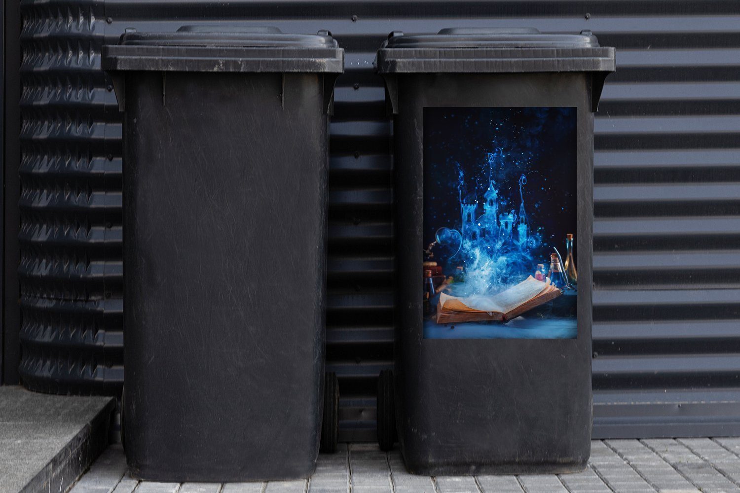 Mülleimer-aufkleber, aus Wandsticker Rauchschloss Buch Container, Sticker, MuchoWow Mülltonne, (1 St), Abfalbehälter dem kommt
