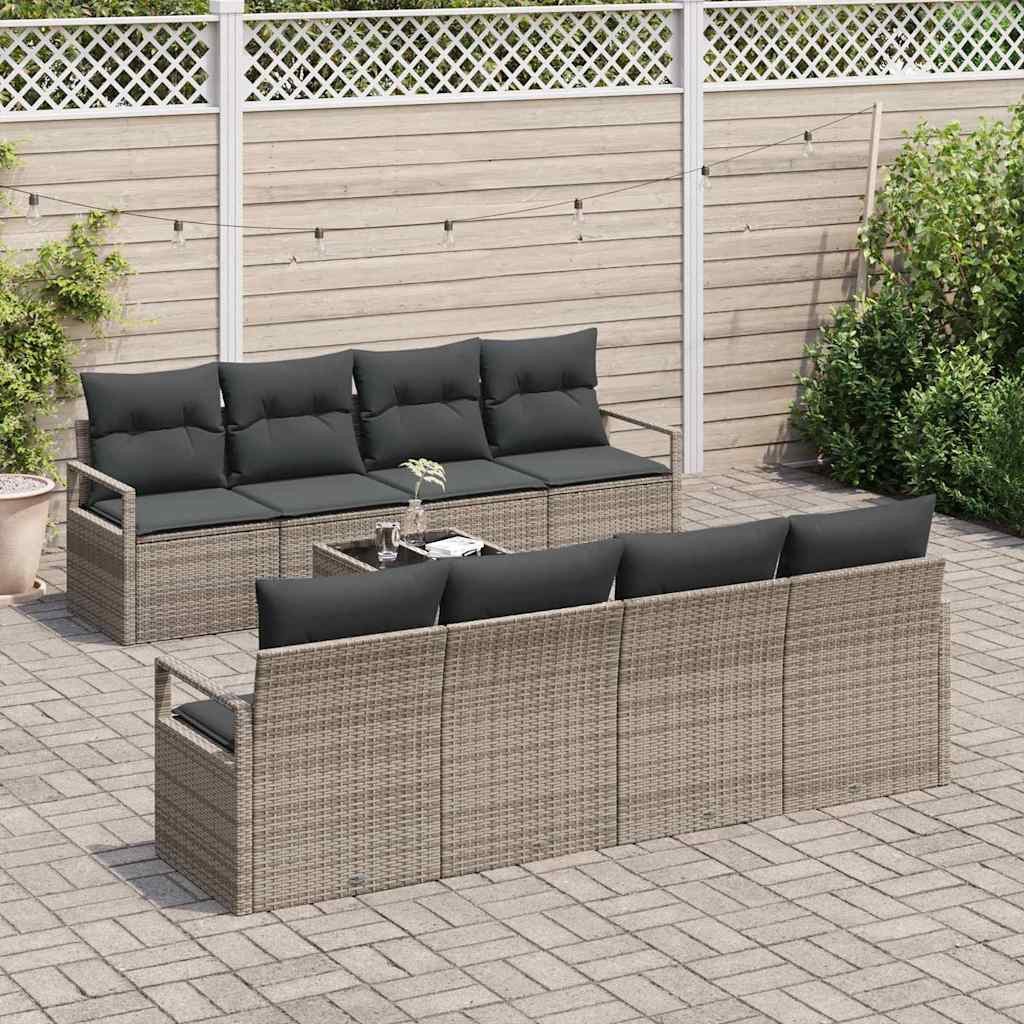 vidaXL Loungesofa Sofa Set mit Kissen 7 pcs Grau Poly Rattan, 7 Teile