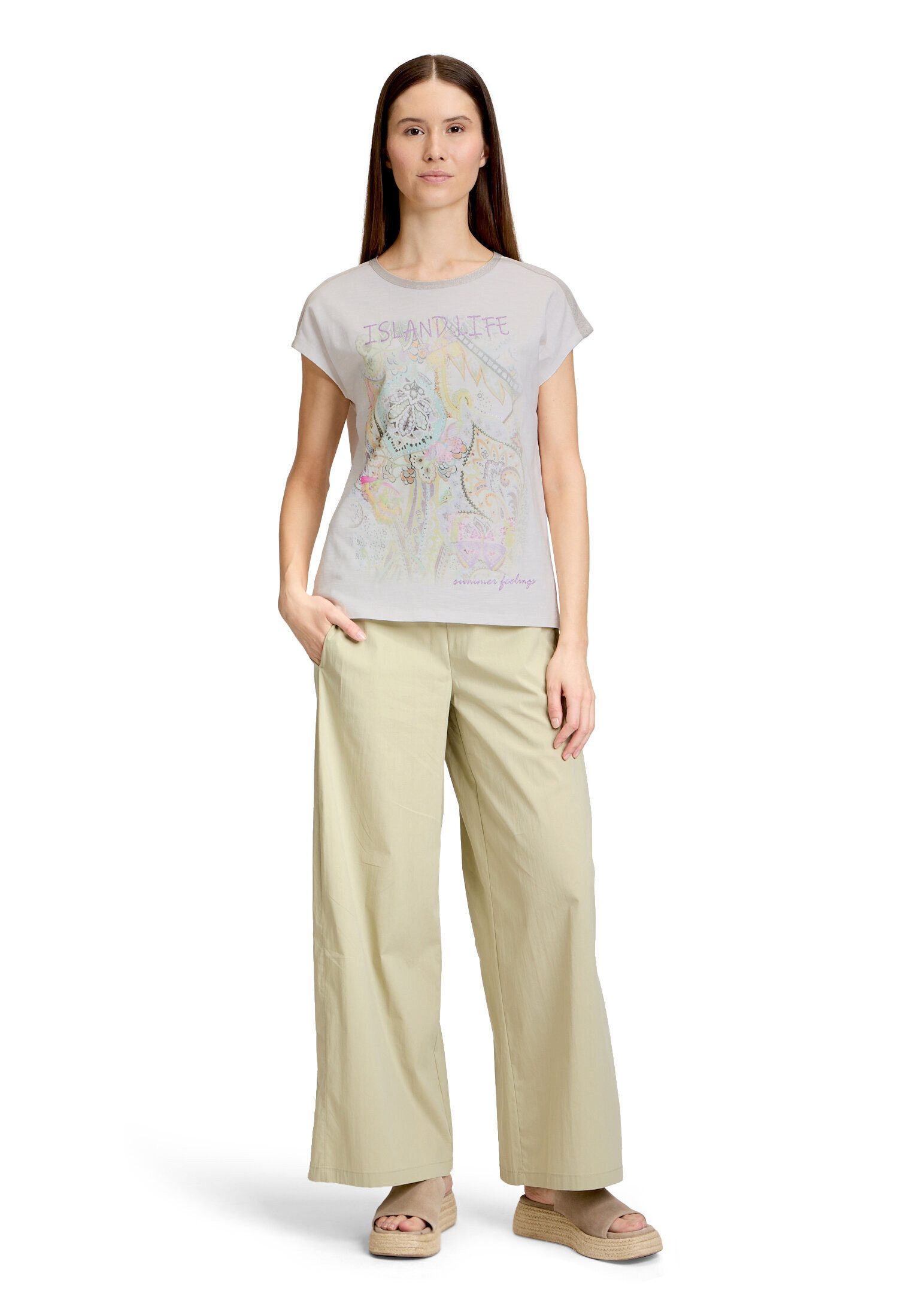 Cartoon Kurzarmshirt Damen mit Placement (1-tlg) Aufgesteppte Bänder